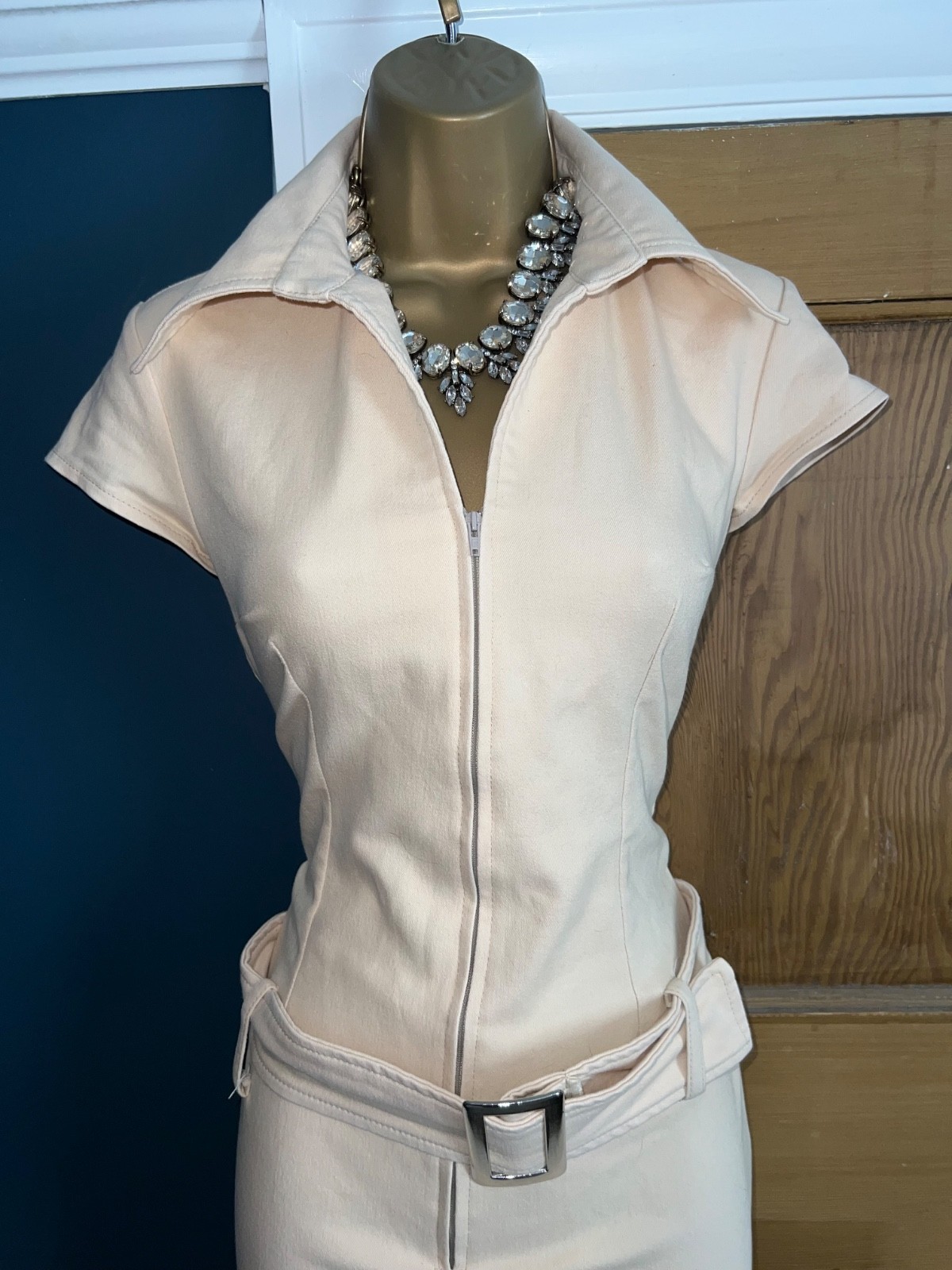Jane Norman ❤️ vintage Y2K Mocha Secretary safari military dress size 10 12 Uk