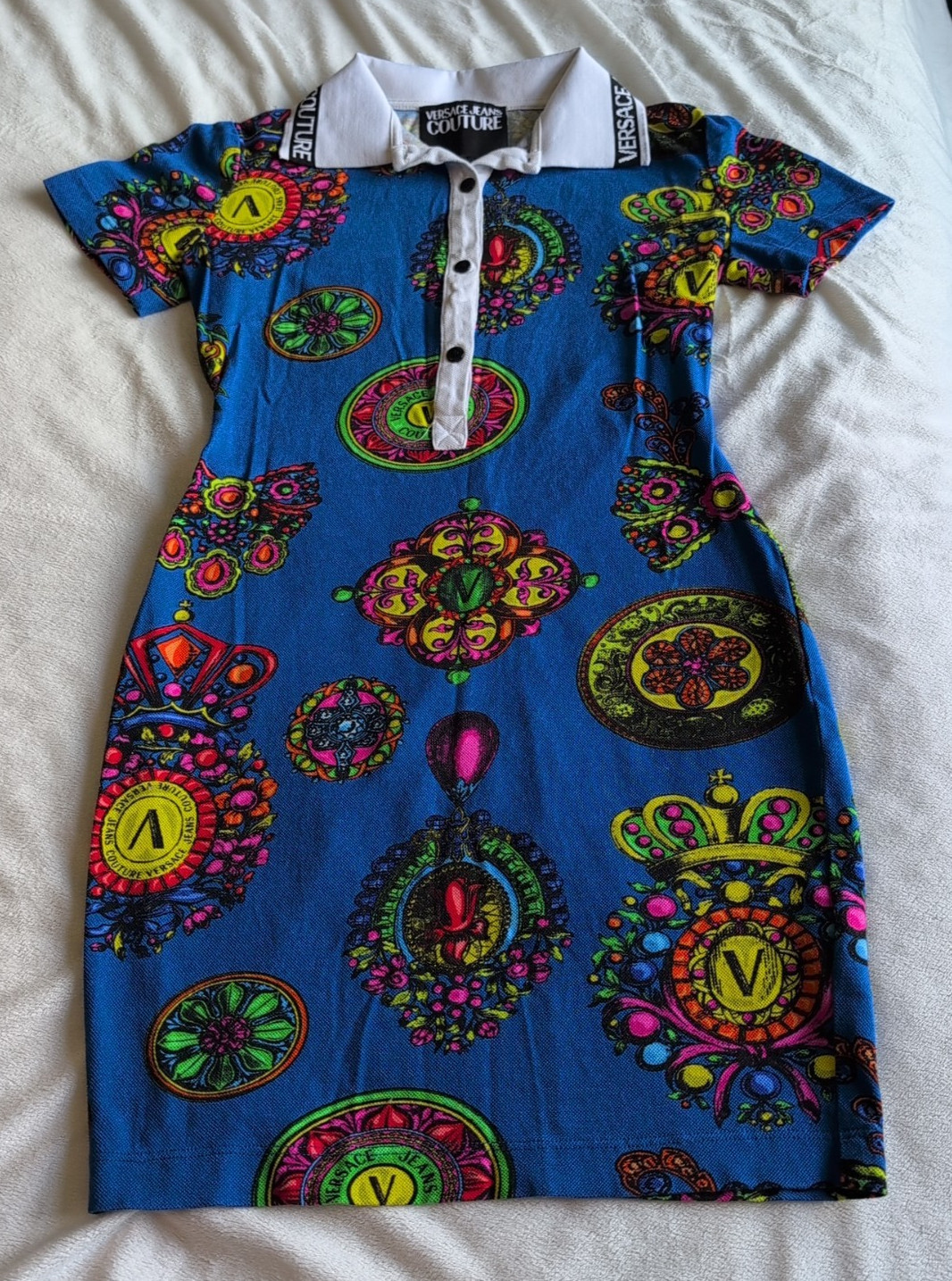 Versace Jeans Couture Blue Regalia Baroque Print Cotton Polo Dress IT 38 XS