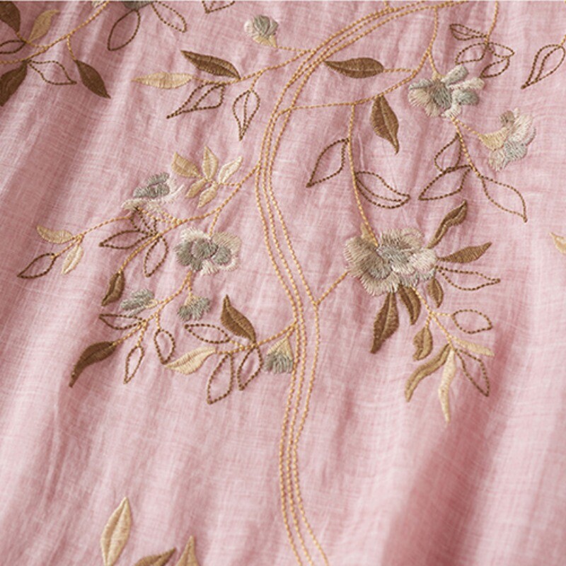 Women Side Slit Embroidery Retro Style Dress Half Sleeve Chinese Dress Summer