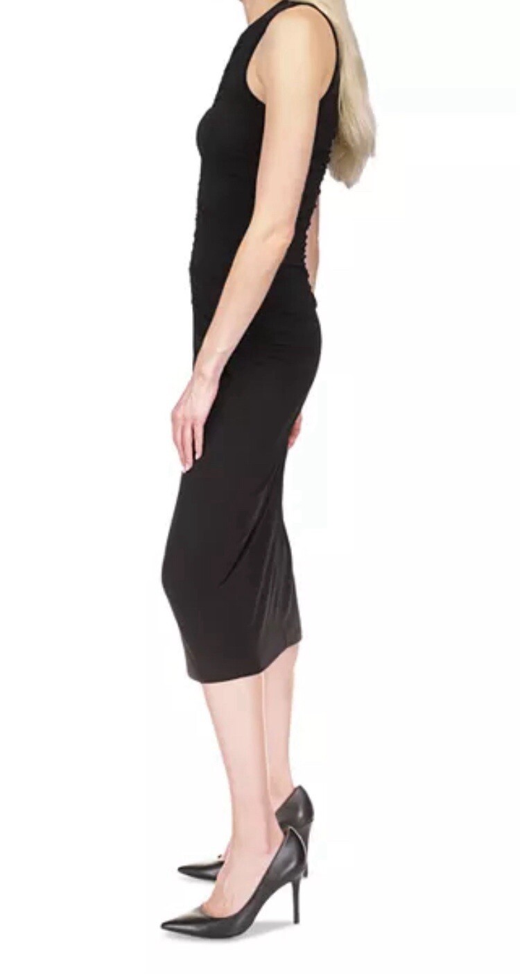 MICHAEL Michael Kors Sleeveless Front Ruched MIDI Dress, Black, Large $140
