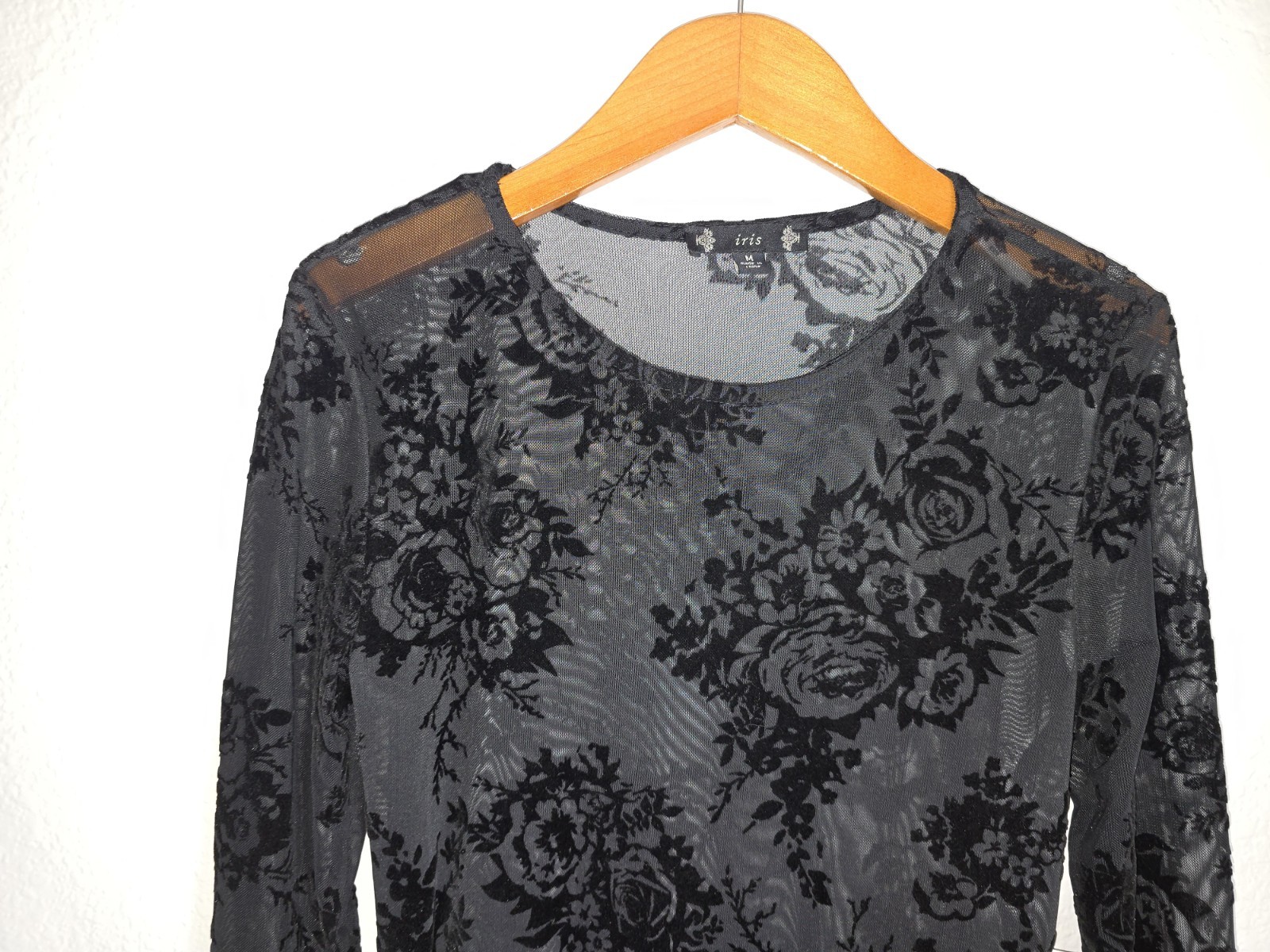 NWT IRIS Sheer Black Lace Overlay Dress Womens Medium Long Sleeves