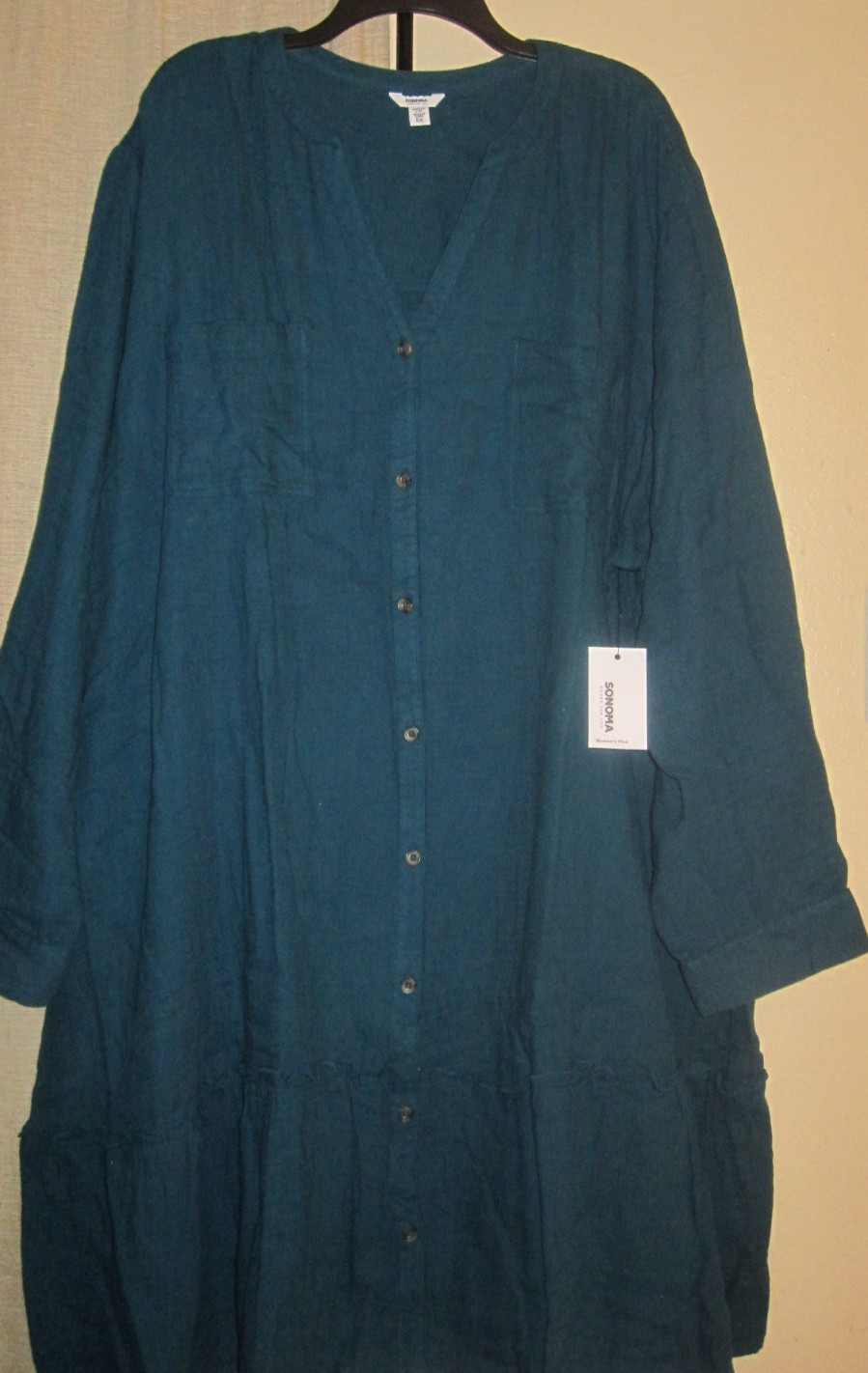 5X dress tier bottom button front roll tab sleeves soft Sonoma two pocket New