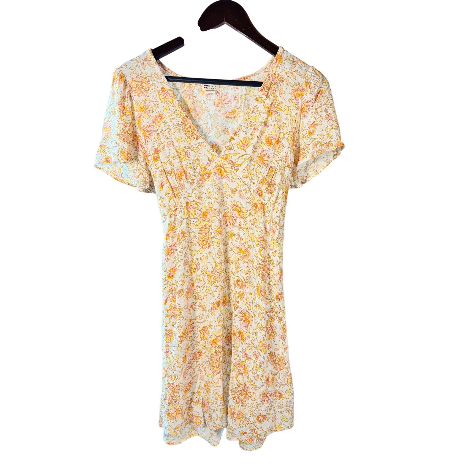 Billabong Floral Wrap Mini Dress Tie Waist Flutter Sleeve Women’s M