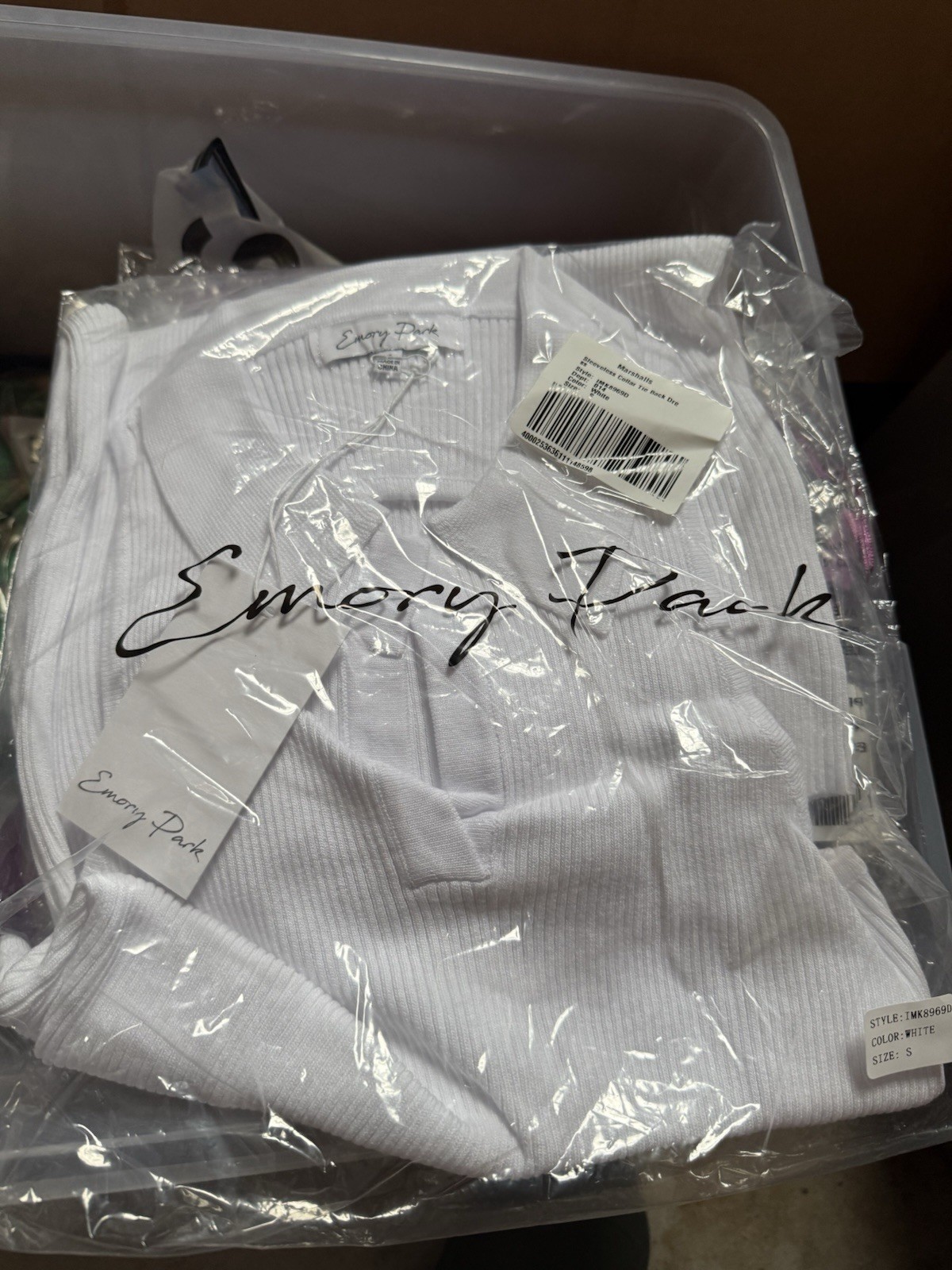 Emory Park Women’s Small White Sleeveless Tie Back Slip On Dress Collared Neck