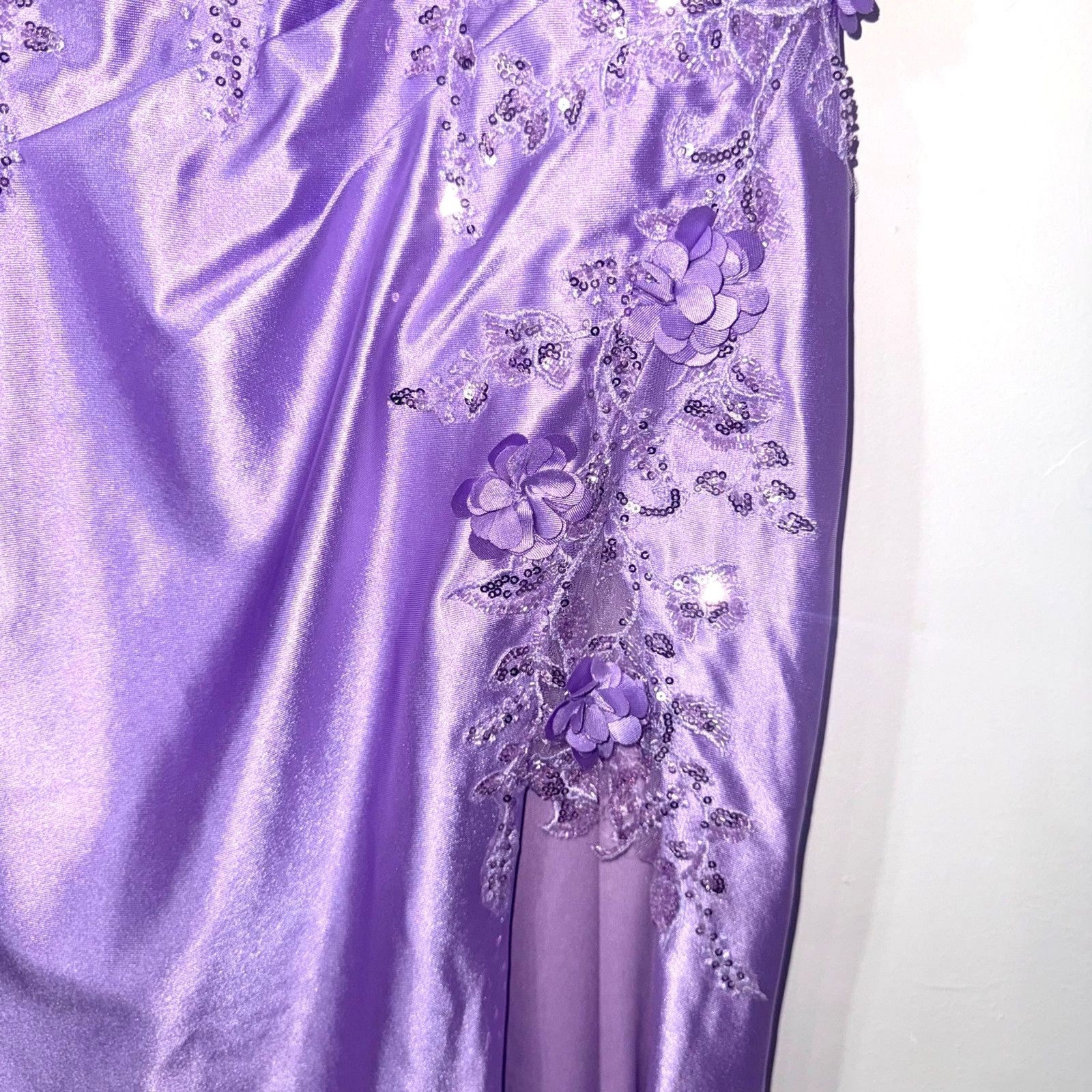 Stacees Mermaid Applique Off-the-Shoulder Corset Tight Slit Prom Dress Lilac US6