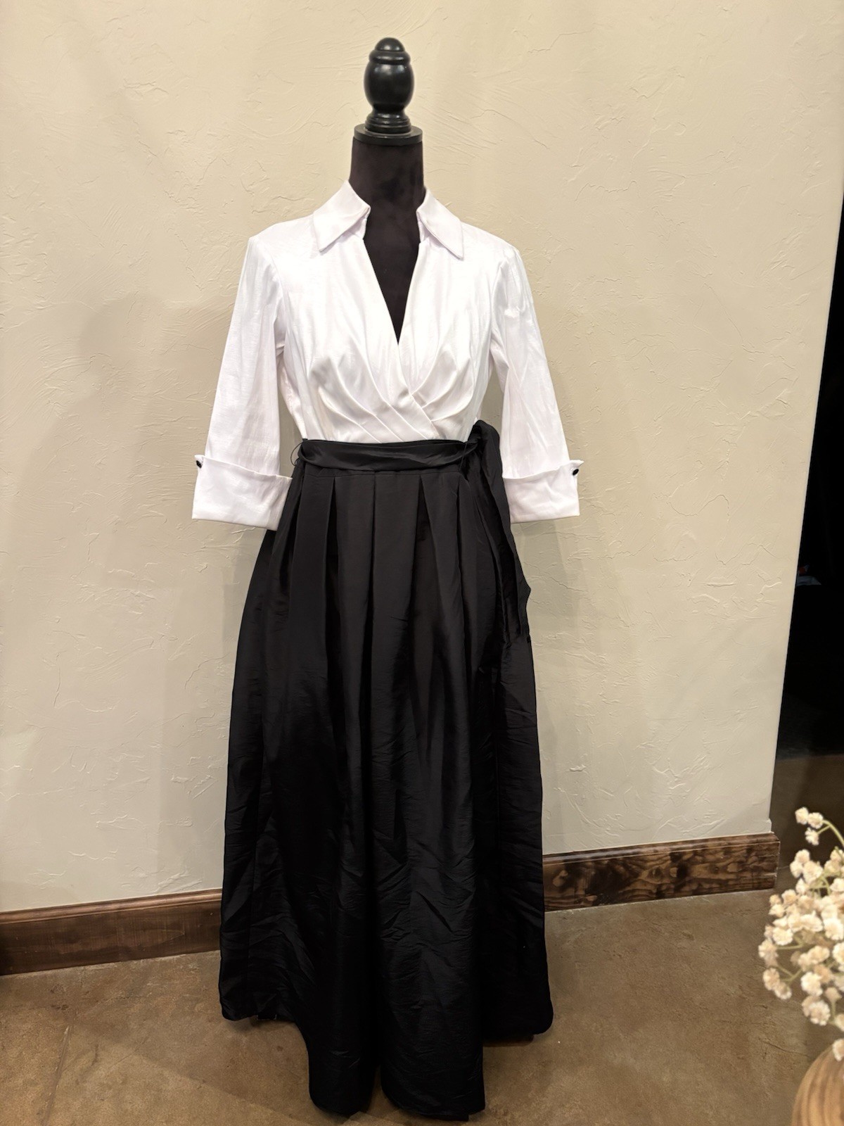 Jessica Howard Womens Colorblock Gown White Black Formal Evening Dress 8