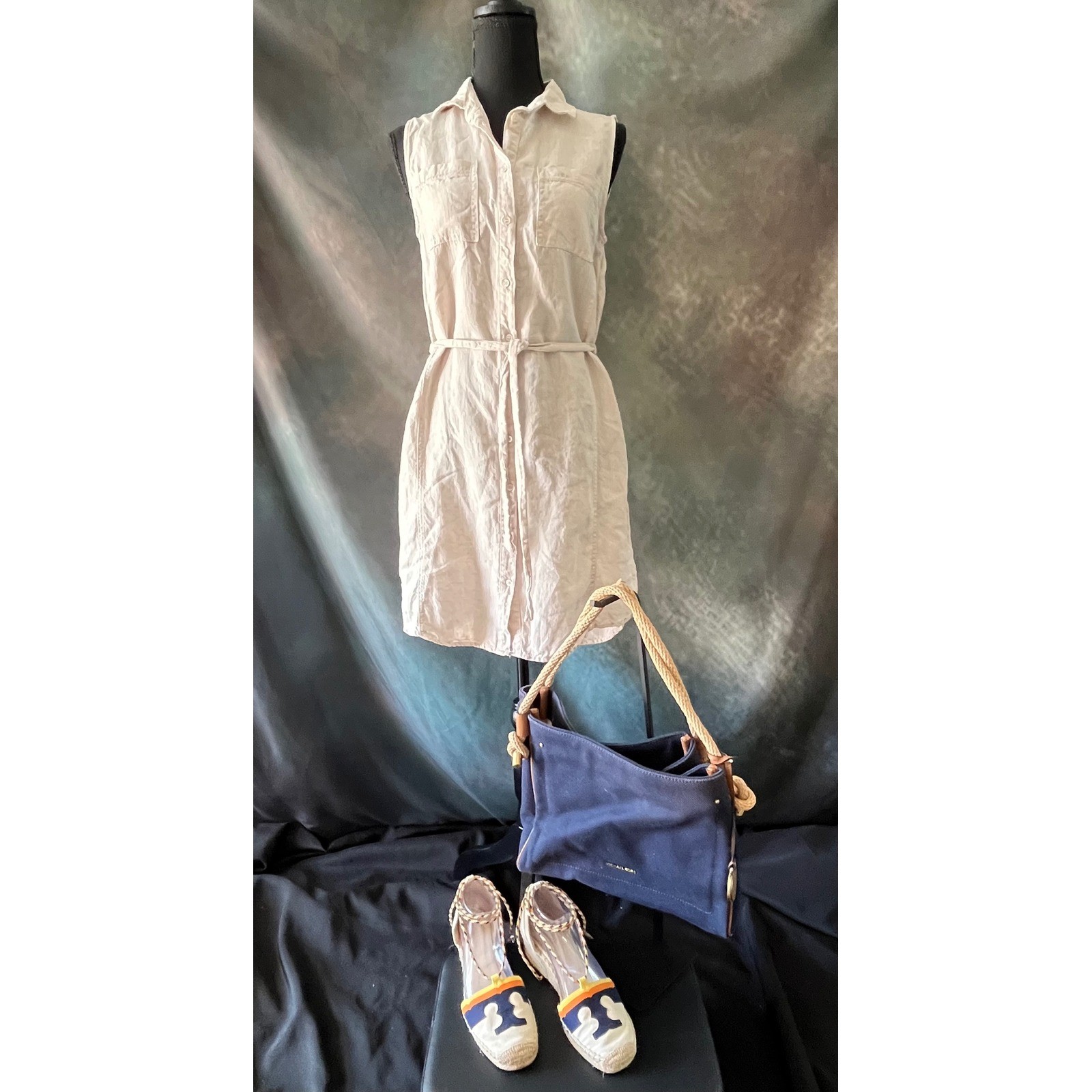 Adrienne Vittadini Linen Sleeveless Button Down Shirt Dress Womens 4