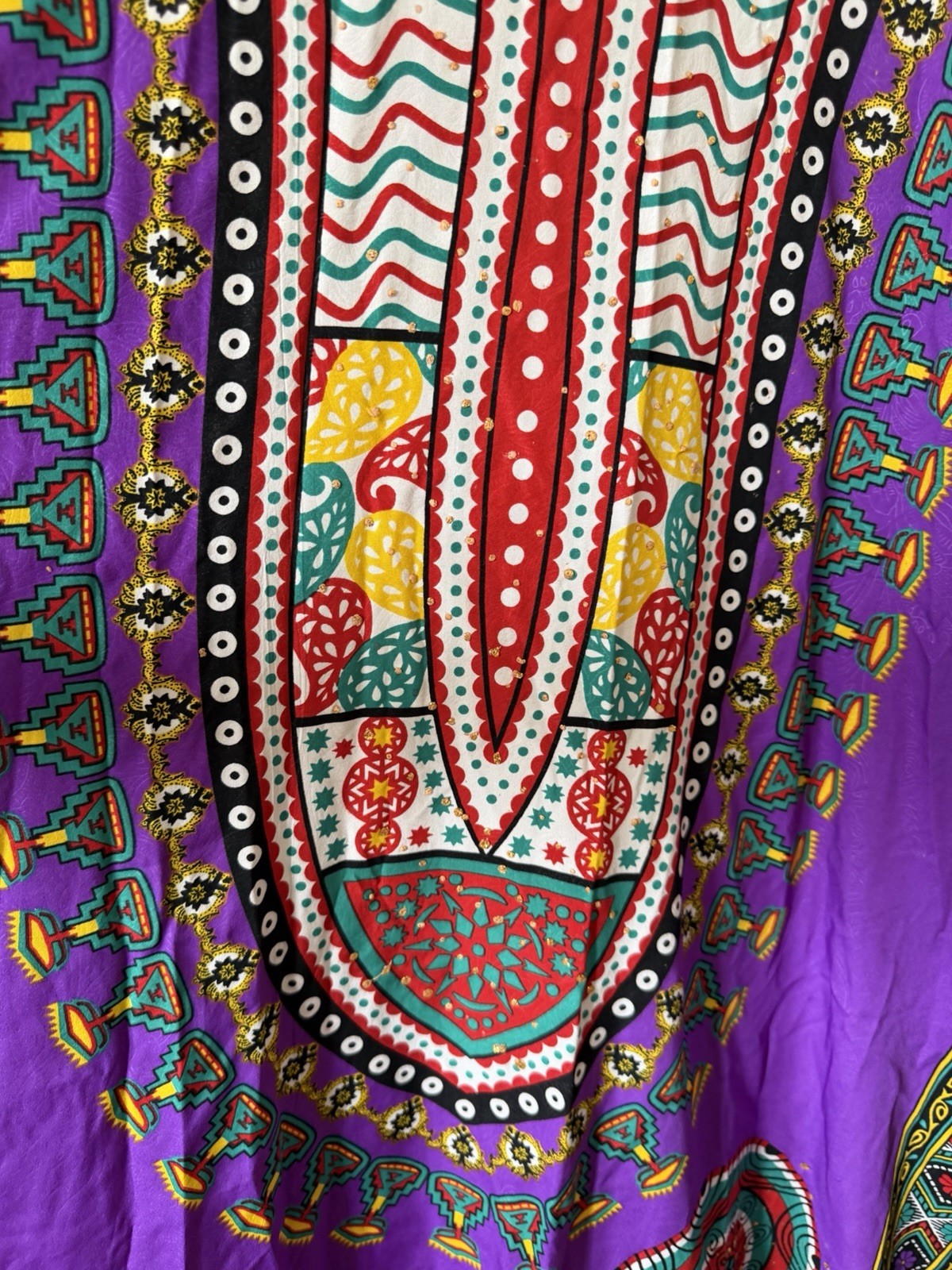 Sante Classics OS Purple Multicolor Kaftan V Neck Boho Print Dress