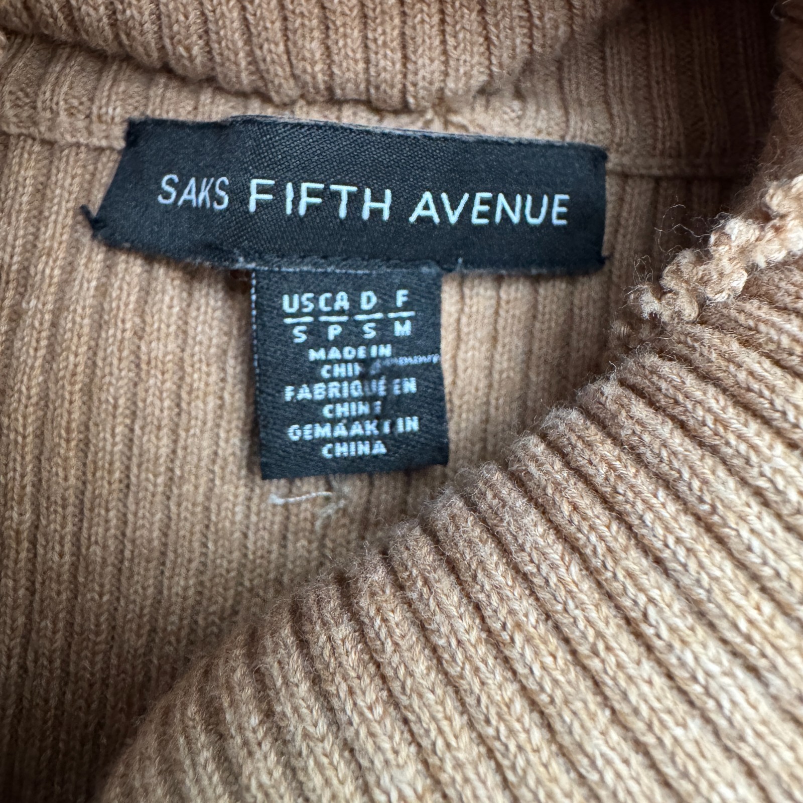 Saks Fifth Avenue Turtleneck A-Line Midi Sweater Dress Womens Small Camel Brown