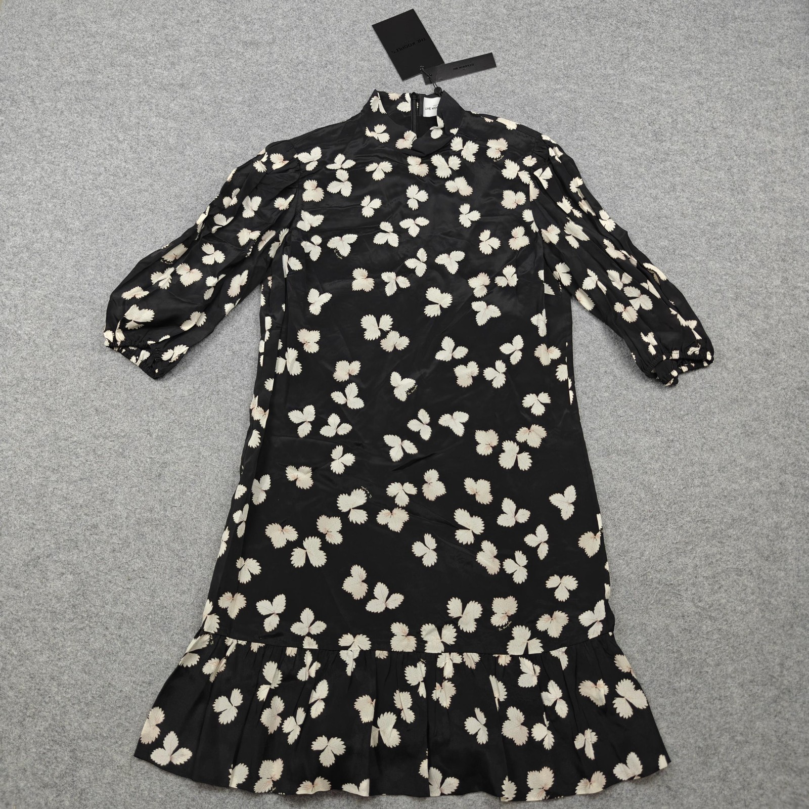 The Kooples Dress Womens 1 Black Naive Flowers Floral Shift Ruffle Mini New
