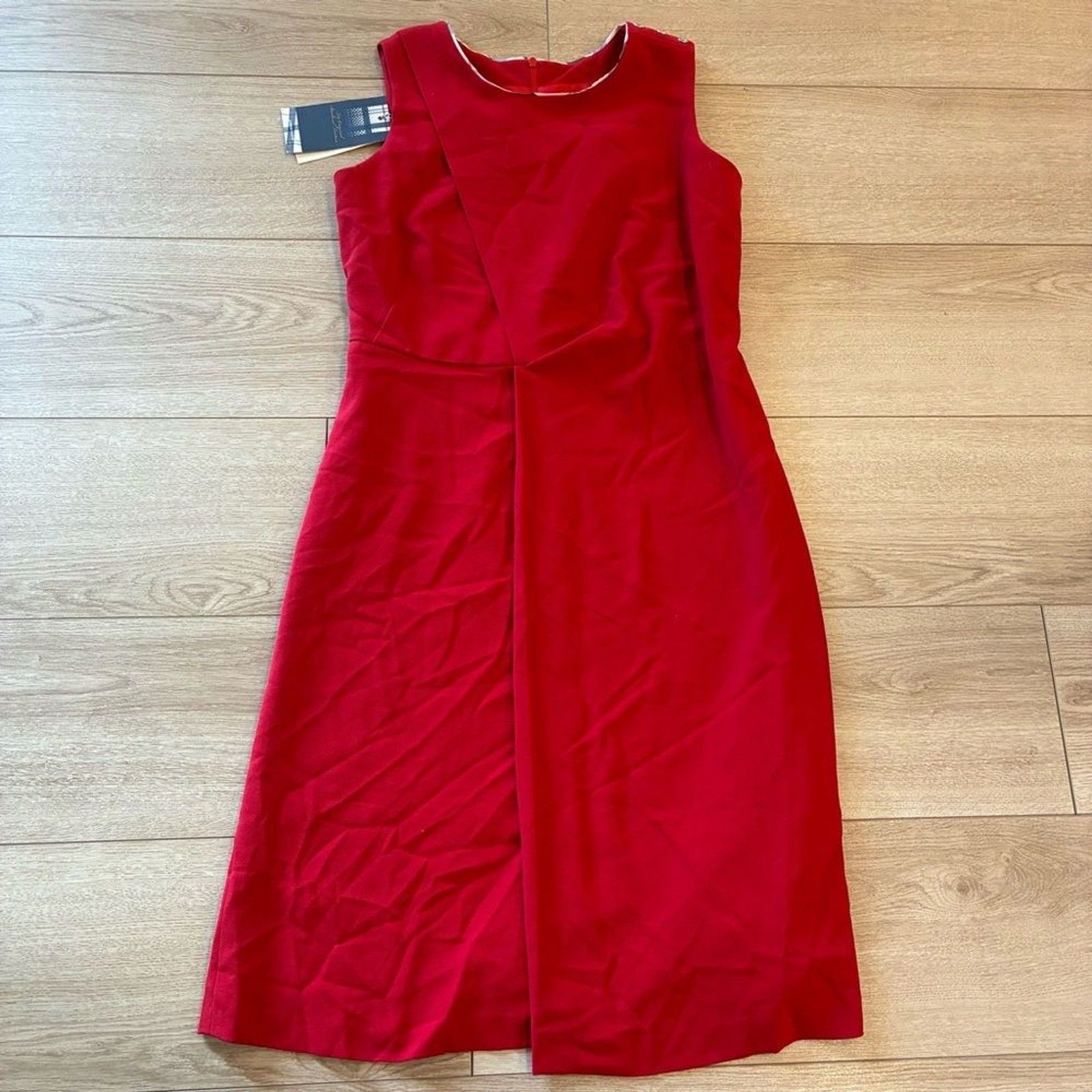 NWT Barbour Women’s Leathen Dress Viscose Blend Red Sleeveless Pencil Size 6