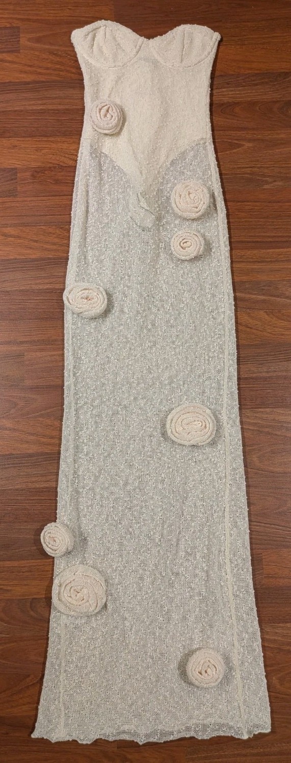 Outcast Anika Maxi Dress Ivory Small Floral Rosette Strapless Crochet NWT