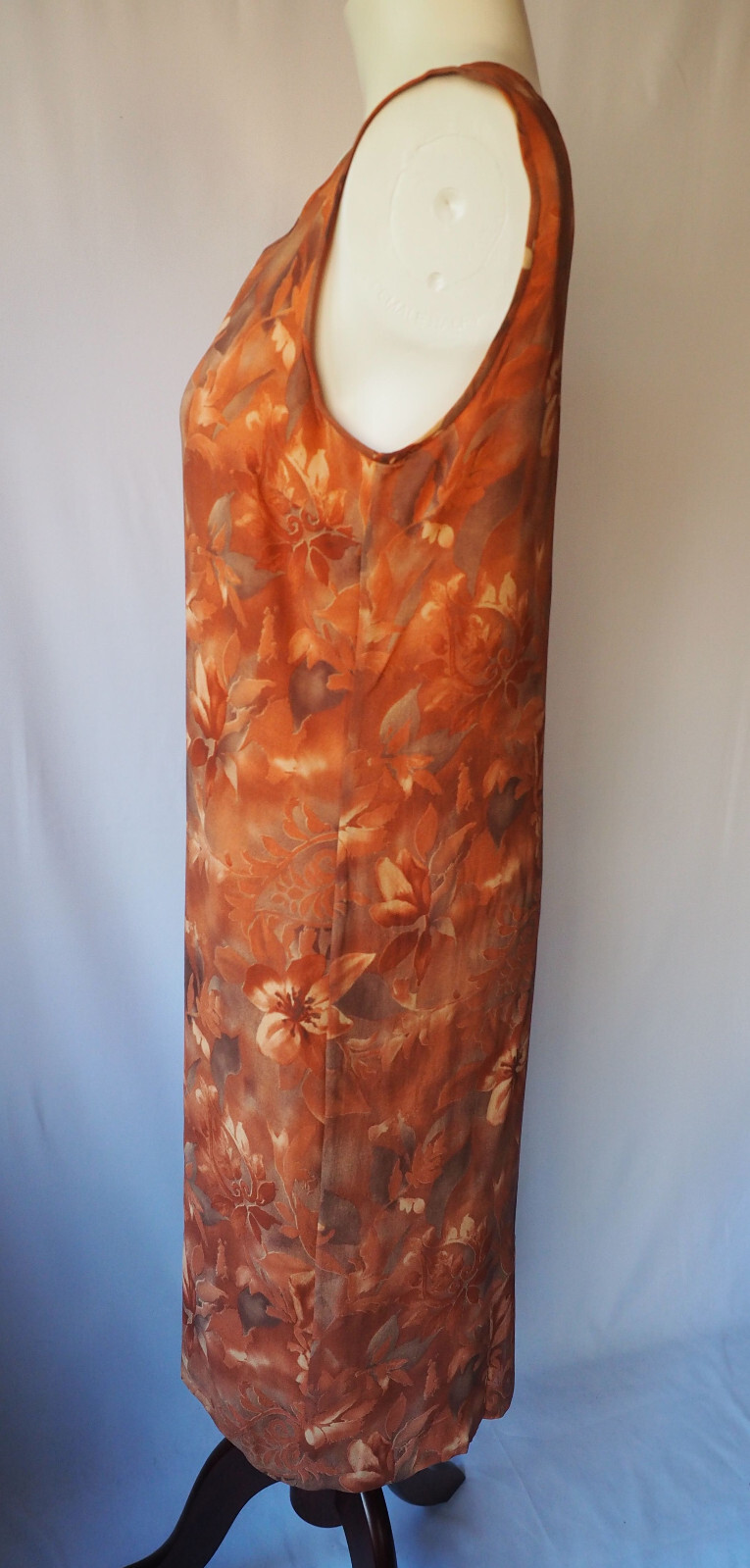 Tess Dress 100% Silk Two Piece Set Lined Chiffon Topper Floral Burnt Orange 10