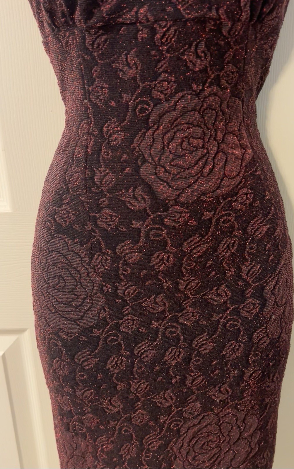 90s Y2K Whimsy Goth Romantic Burgundy Dark Red Glitter Roses Dress Small Grunge