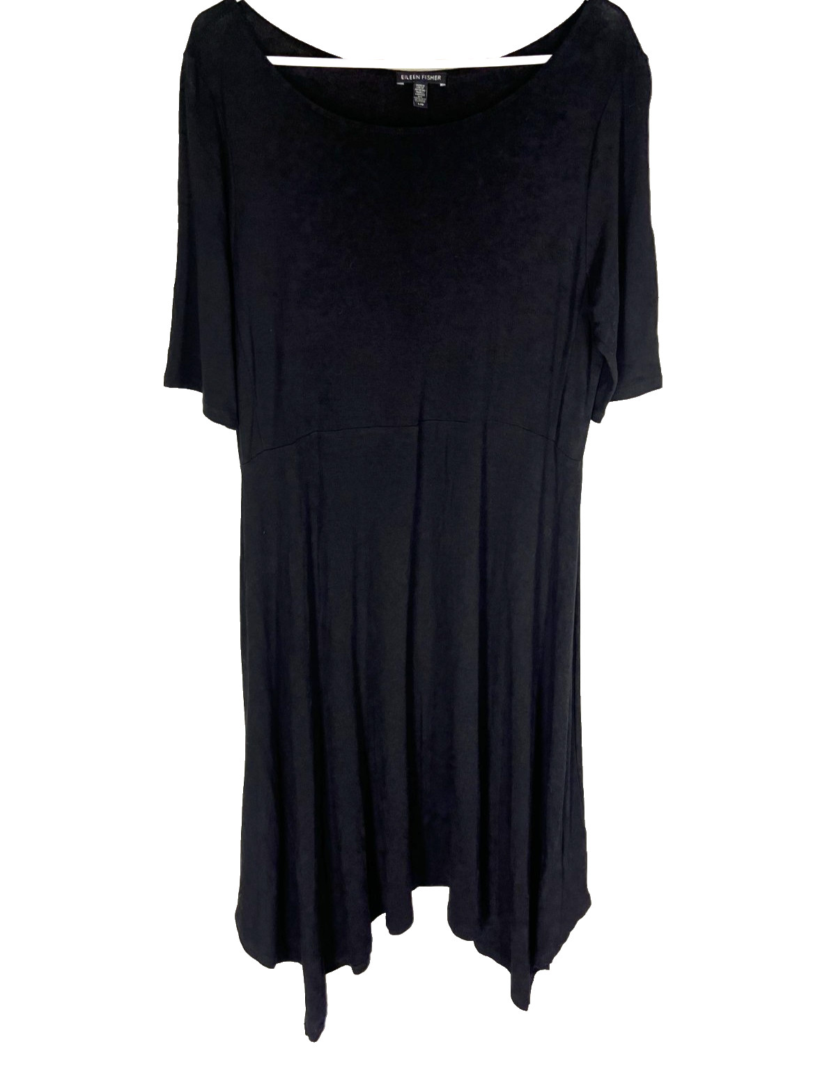 Eileen Fisher Jersey Handkerchief Shark Bite Hem Black Stretchy Dress Large