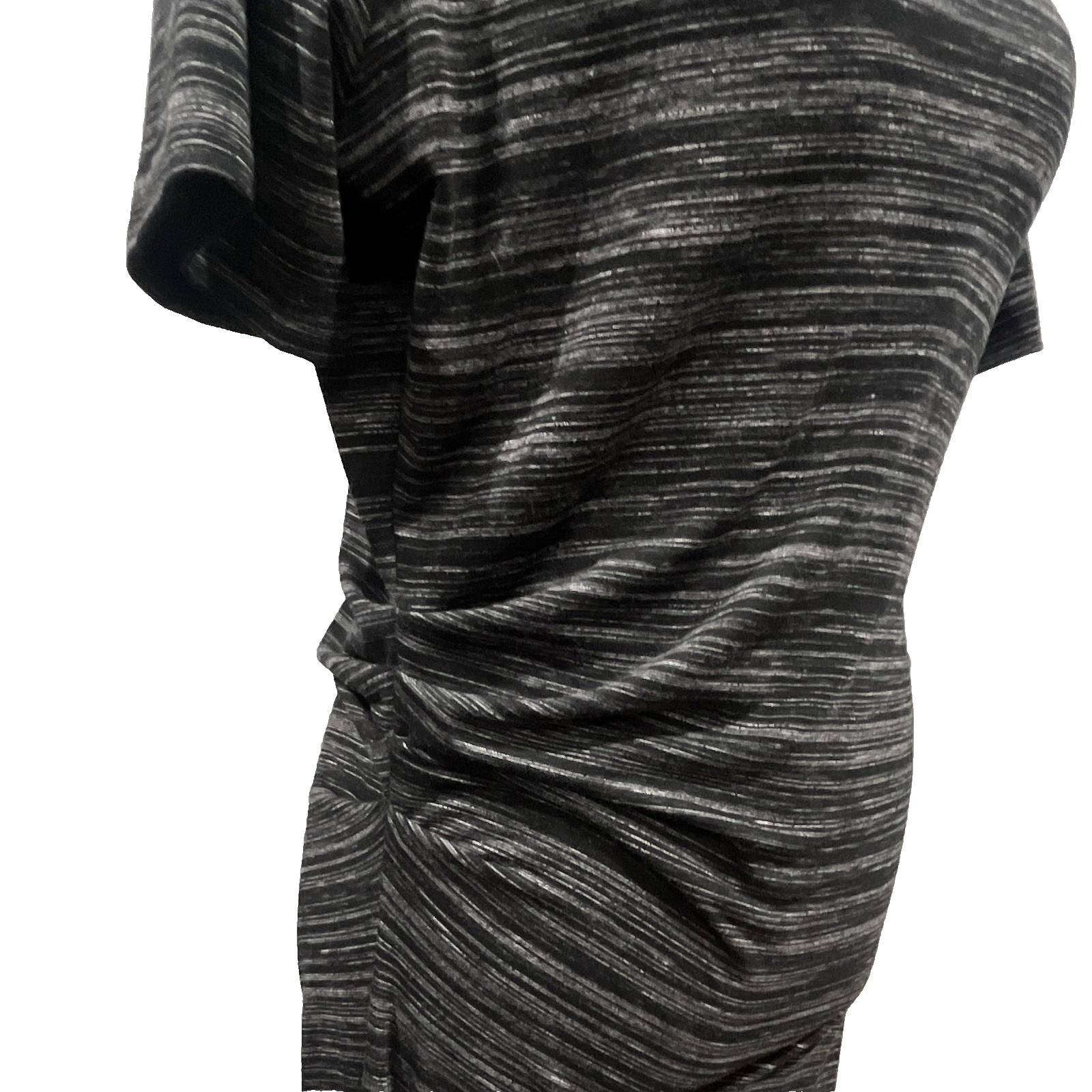 Athleta Downtown Dress M Black Gray Striped Ruched Asymmetrical Midi T-Shirt