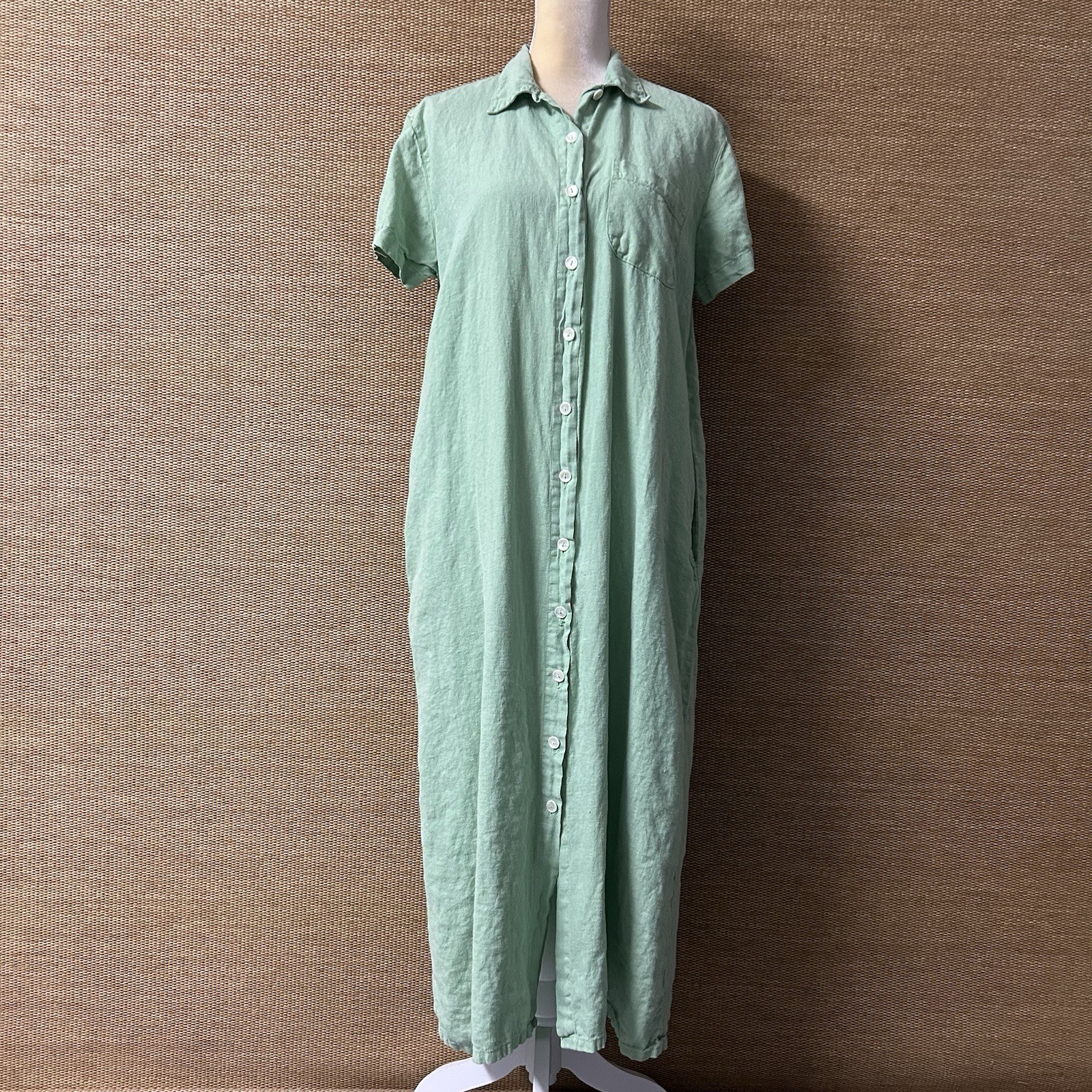 Sunbelt Dress Womens S Green 100% Linen Maxi Button Up Shirt Dress Lagenlook VTG