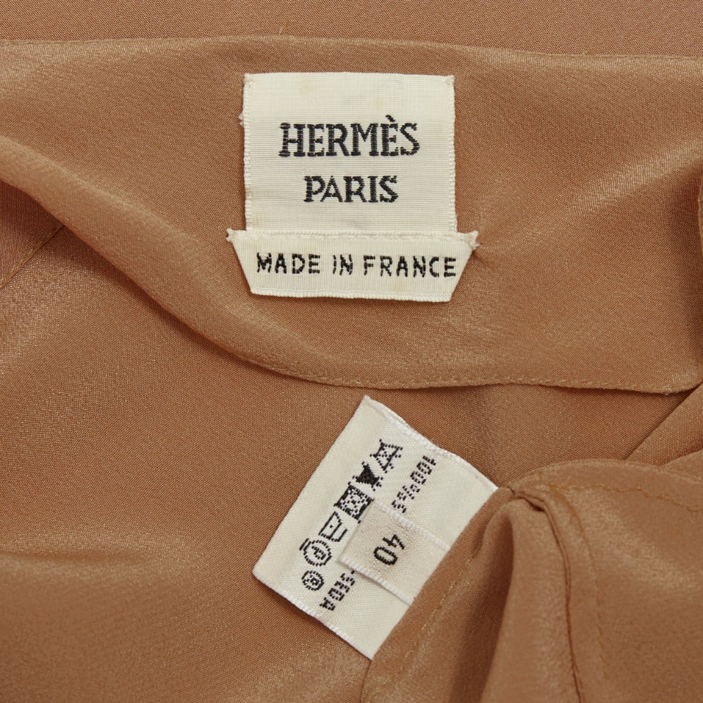 HERMES 100% silk nude spaghetti strap plunging mini slip lining dress FR40 L