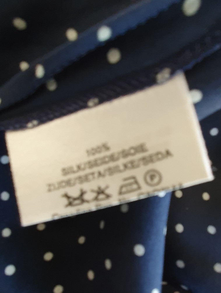 EMANUEL 100% Silk Midi Dress – UK 10 – Navy/Cream Pinspot – Excellent Condition