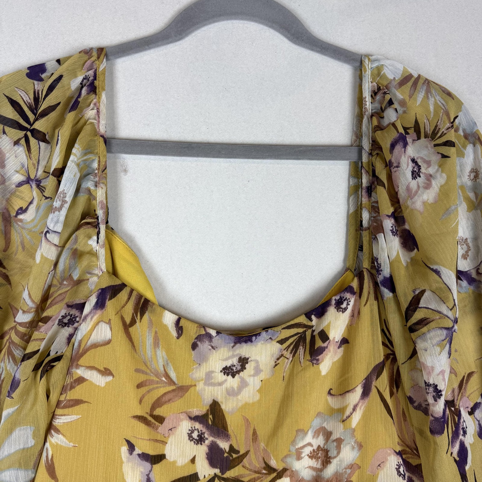 By Together Dress Womens Large Yellow Floral Long Sleeve Cutout Sundress Boho