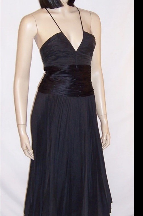BCBGMAXAZRIA Black Silk Pleated Corset Midi Cocktail Dress Cross Back UK 14 US10