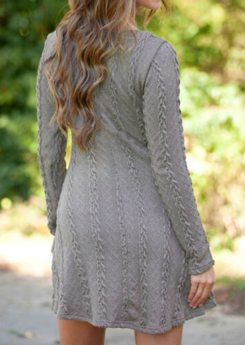 Knitted Sweater Mini Long Sleeve Blouse Women Sweatshirt Dress Tunic Cable