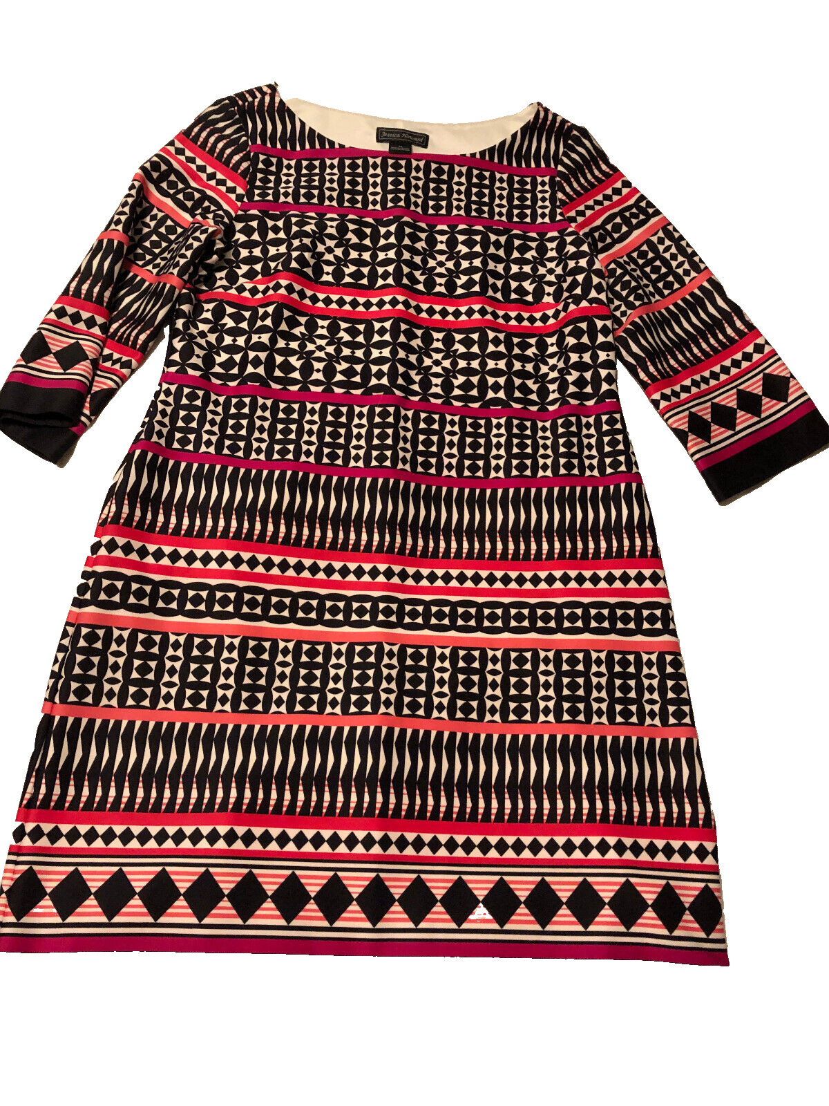 Jessica Howard Geometric Print Black Shift Dress Day/Evening All-Season PLUS 14