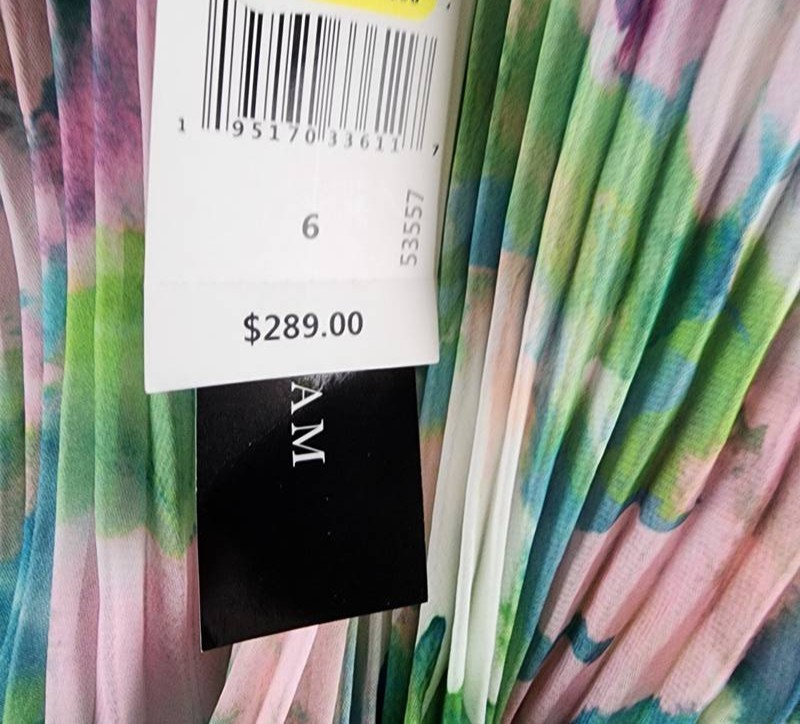 Betsy & Adam Printed Pleated Strapless Gown Women’s 6 Multicolor Watercolor