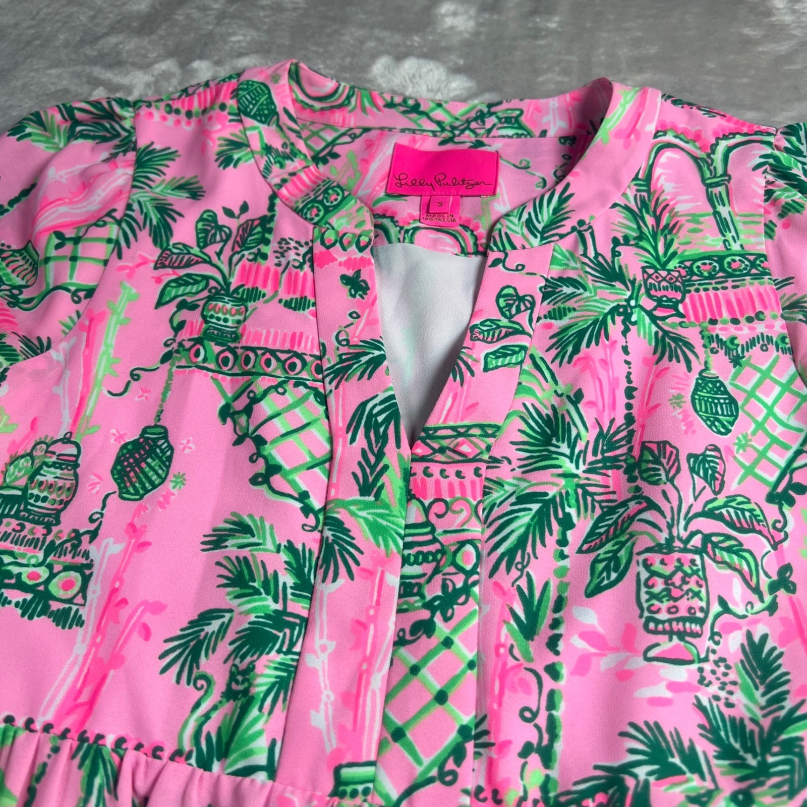Lilly Pulitzer Women’s S Dress Martine Tropical Palm Tiered Shift 3/4 Sleeve