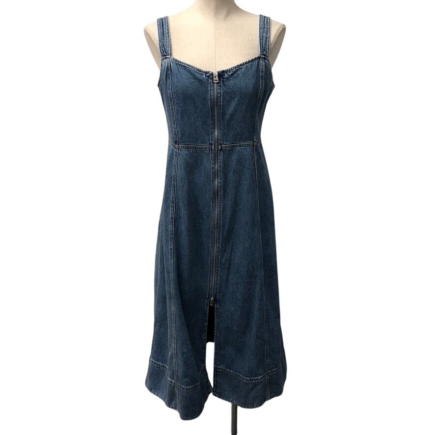 Gap Denim Midi Dress Womens Small Petite Blue Medium Wash Zip Front Fit N Flare