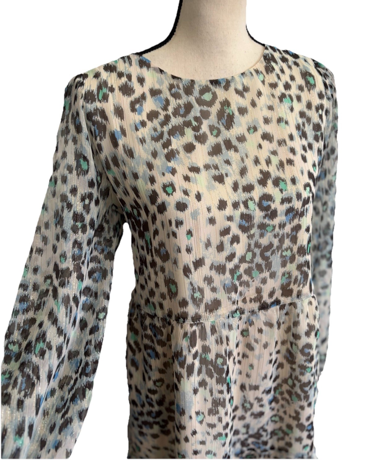 Ann Taylor Loft Shift Dress Gray Blue Green Animal Print Lined Lightweight Large