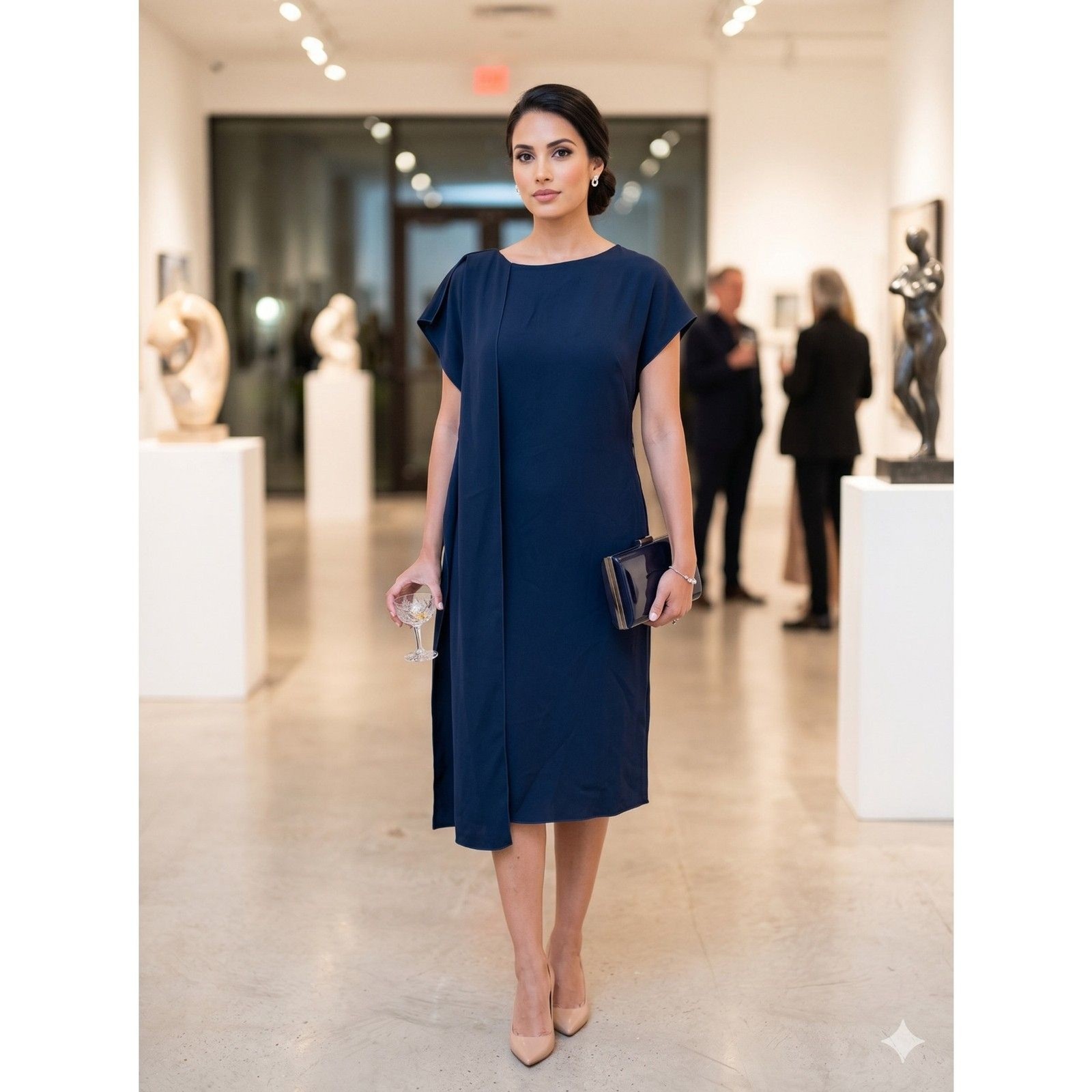 PIAZZA SEMPIONE Made in Italy Navy Draped Sheath Dress Size IT 42 – US12