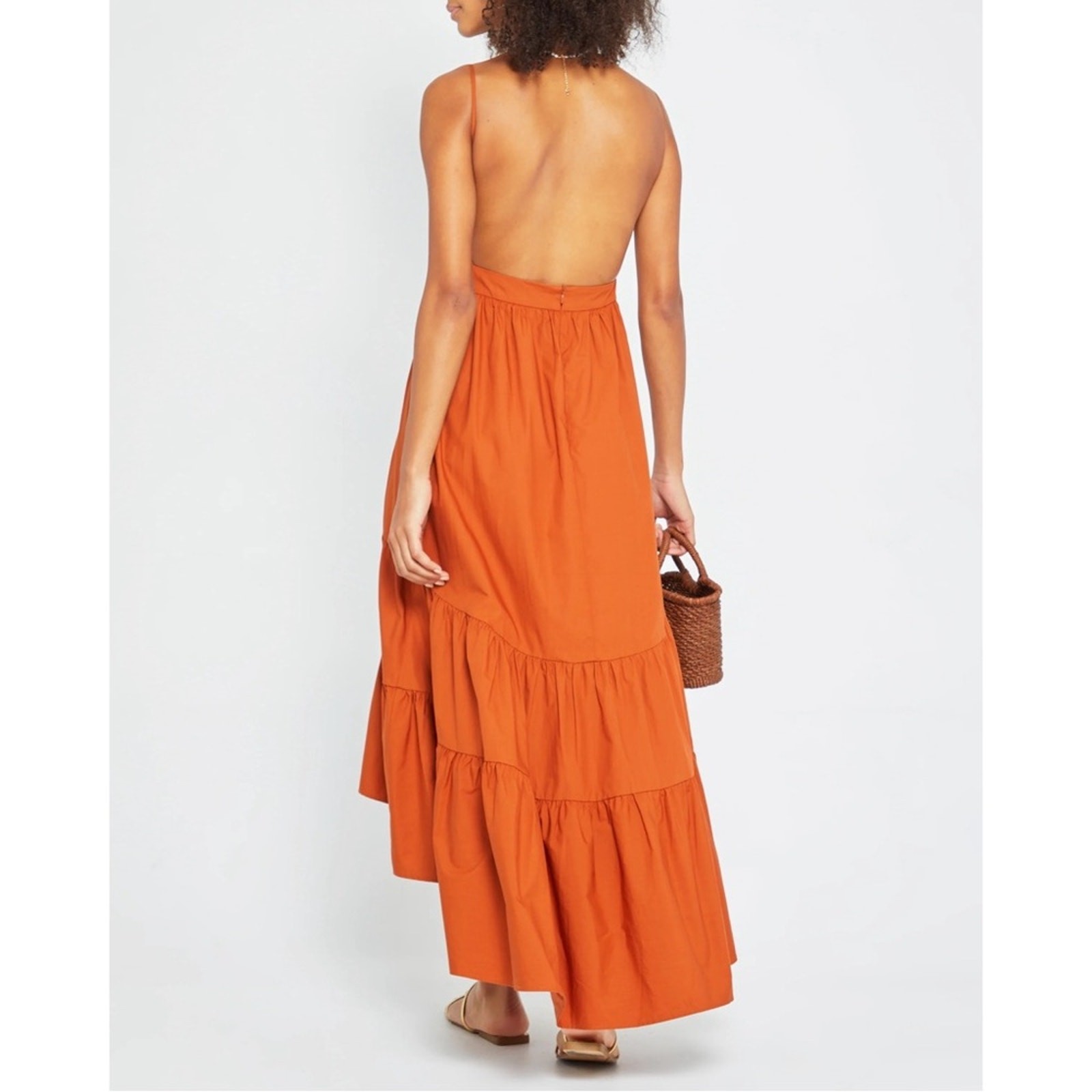 O.P.T. Dionne Cotton Tiered Boho Midi Dress in Rust Size Large NWT Resortwear