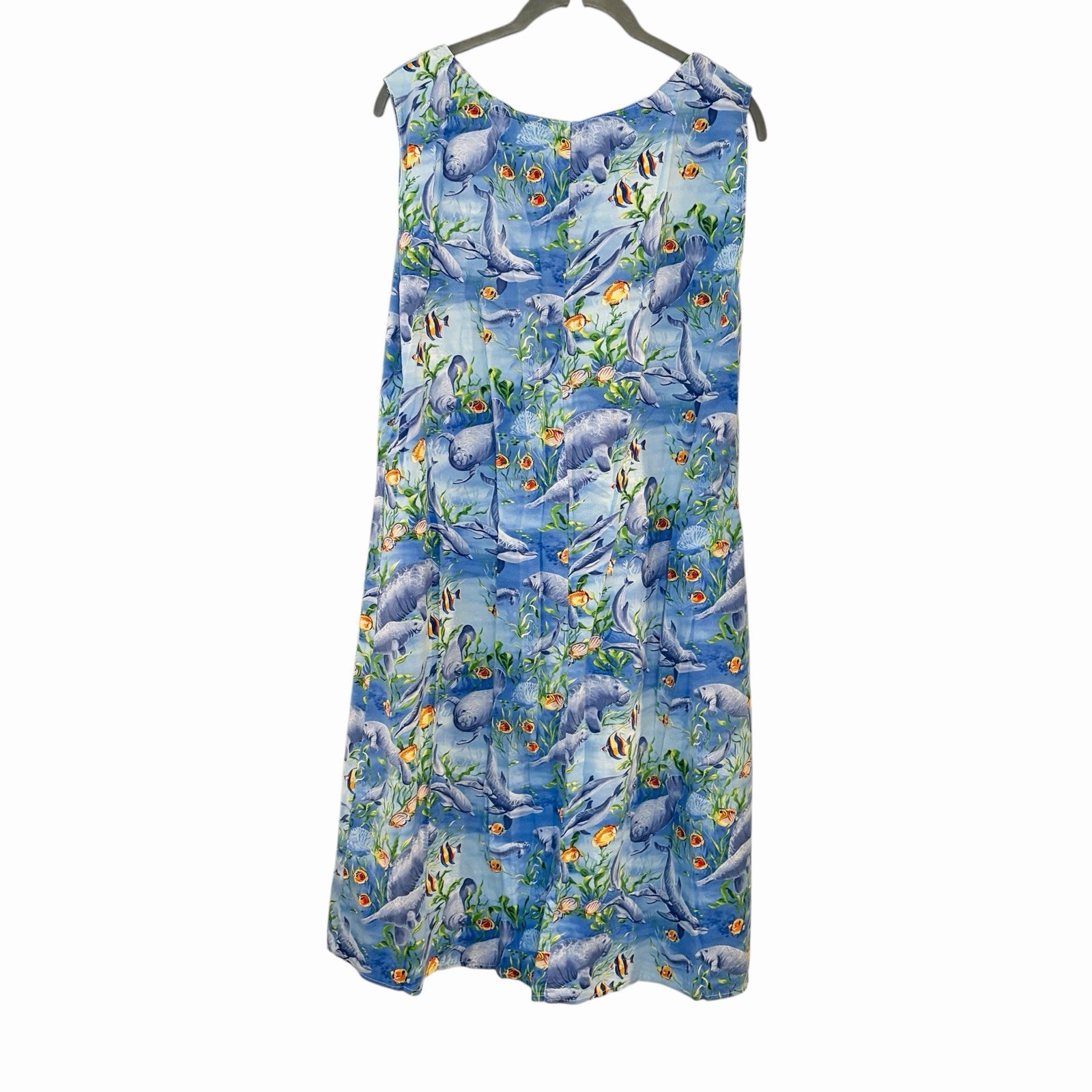 90s Handmade Dress S/M Blue Dolphin Beach Ocean Coastal Nautical Aquarium Fish