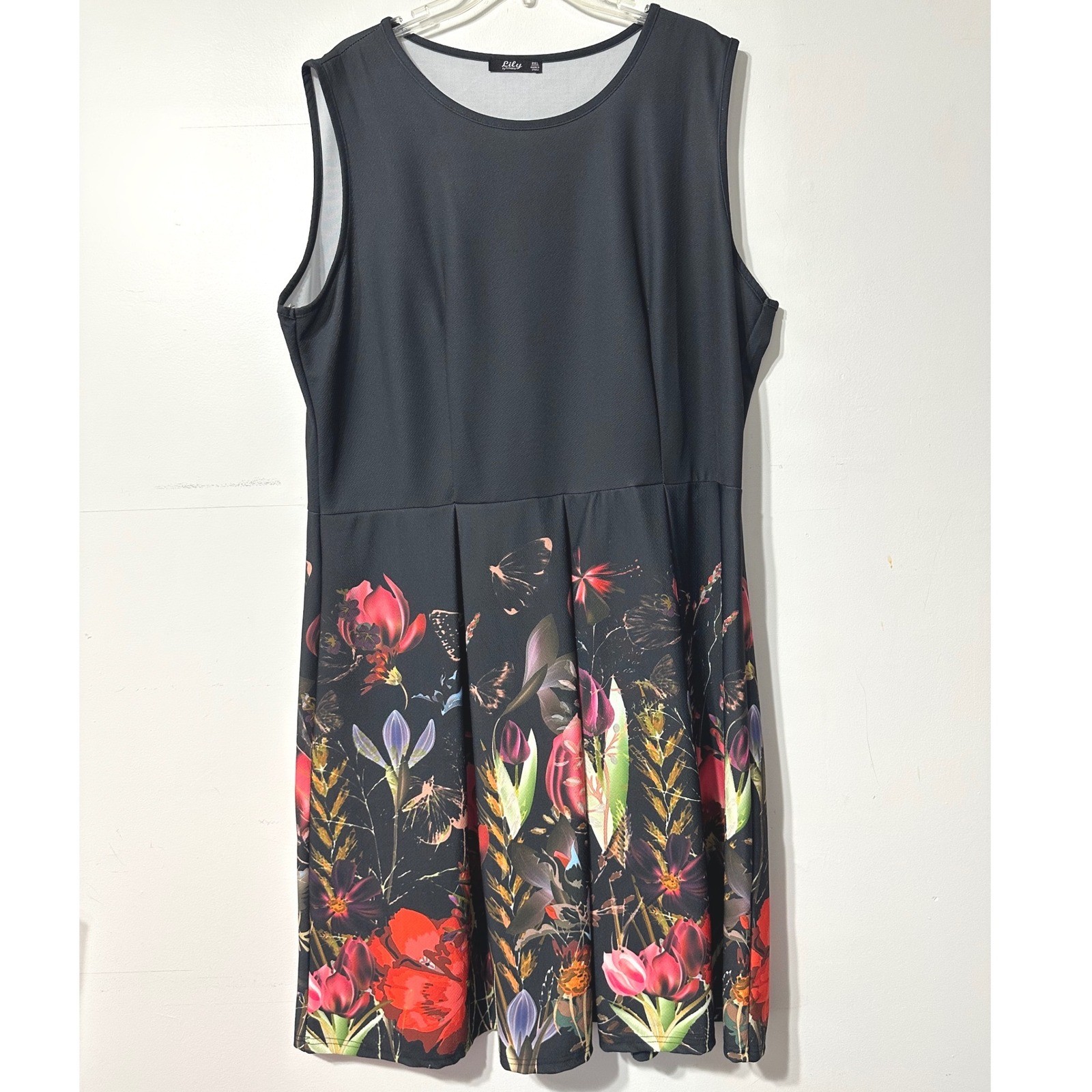 Lily by Firmiana Dress Womens 2XL Black Floral Butterfly Sleeveless Fit Flare