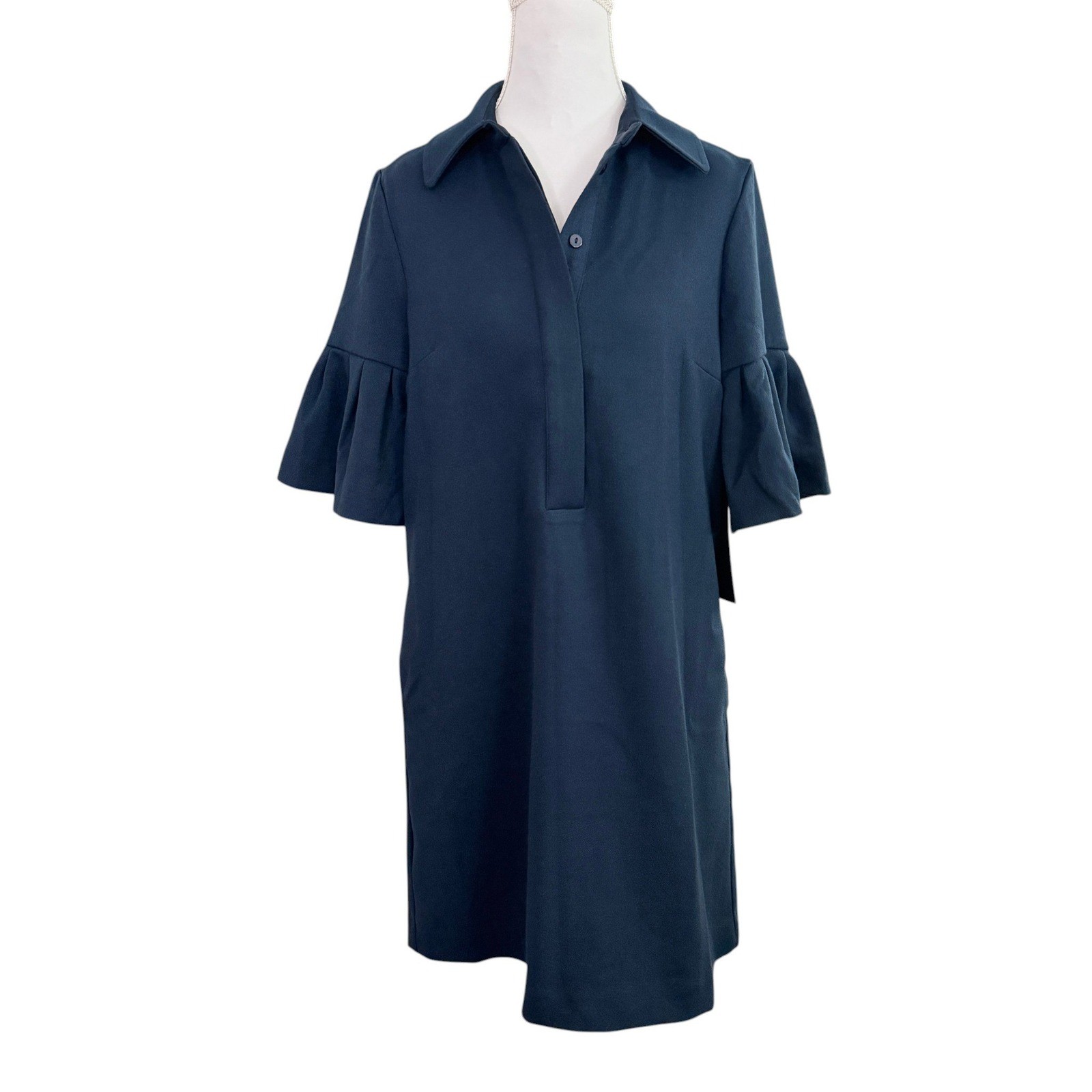 Tuckernuck Navy Crepe Massey Dress XS Ruffle Pockets Classic Minimalist