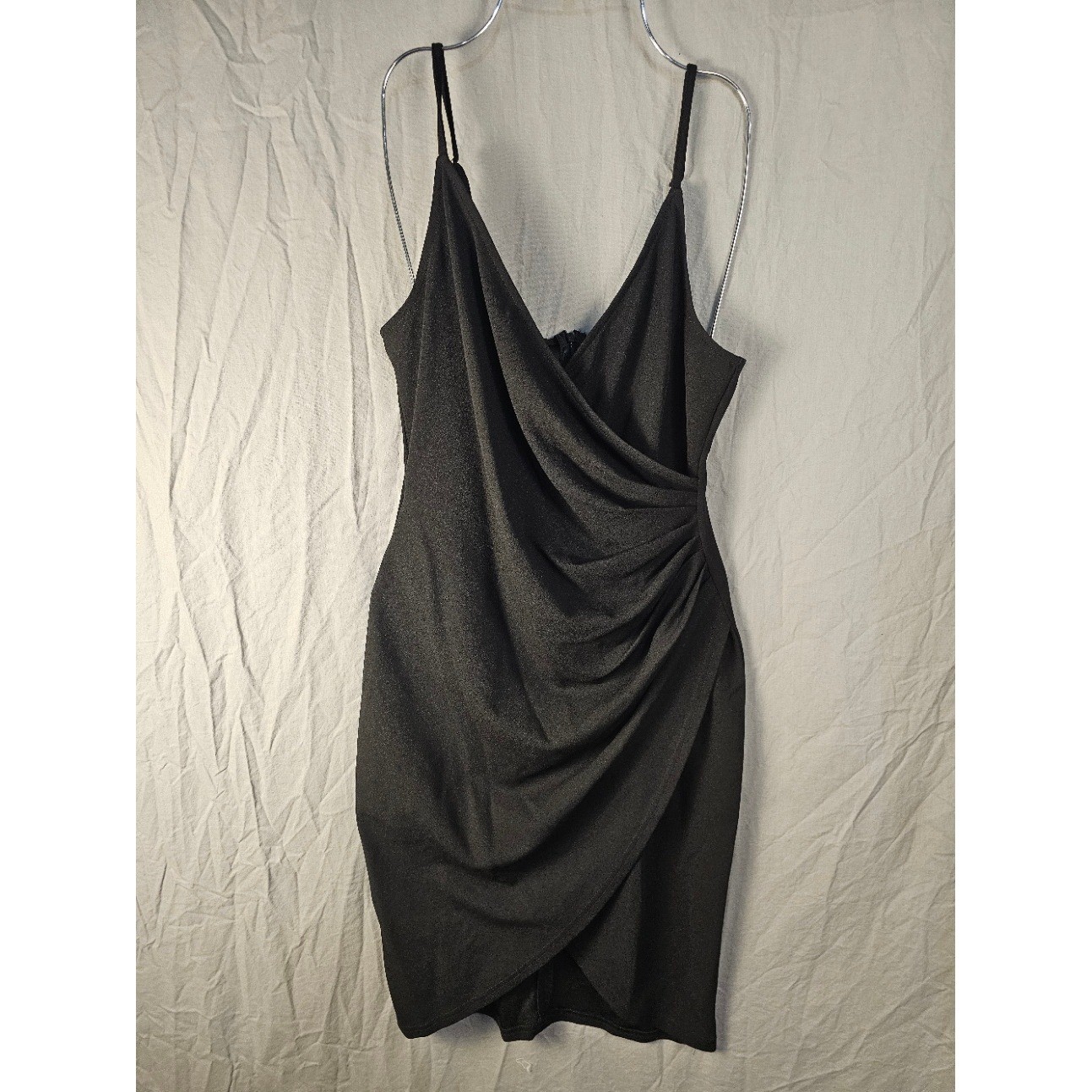Womens Black V-Neck Wrap Front Ruched Bodycon Cocktail Dress Medium