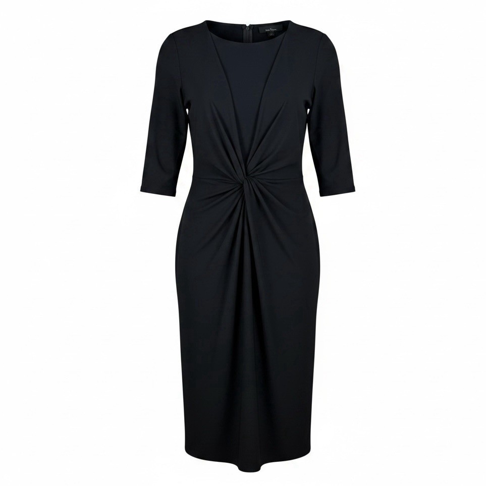 Dennis by Dennis Basso Midi Dress Plus Size 1X Twist Knot Front Crepe Knit Black