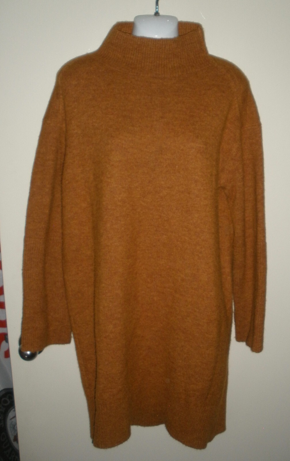 #1144 Sweater Pullover Dress Turtleneck S Dark Orange Yellow Soft Stretch