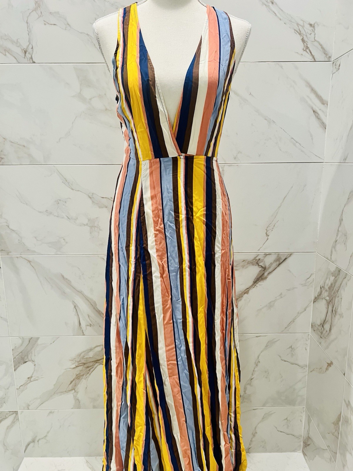 Striped Maxi Dress Retro Print Boho Women’s Wrap Dress Size M