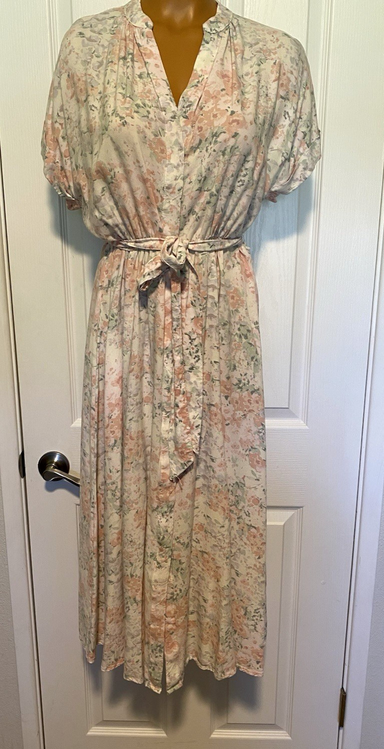 H&M PASTEL FLORAL BUTTON DOWN DAYDRESS ~ HUGE SWEEP SKIRT SZ S