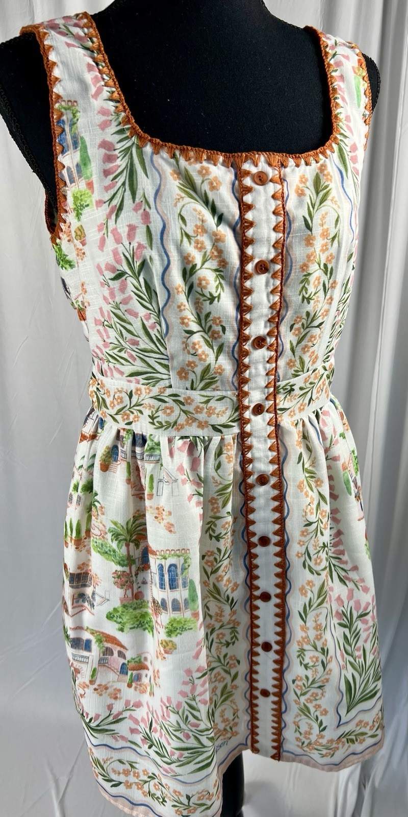 🔥NWOT En Saison Alaia Scarf Print Mini Dress Ivory Terracotta Medium
