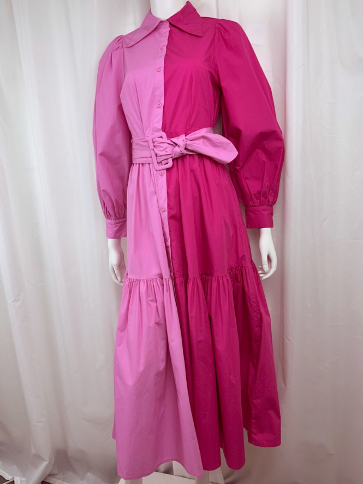 Christopher John Rogers X Target Pink Color Block Poplin Tiered Shirt Dress Sz 0