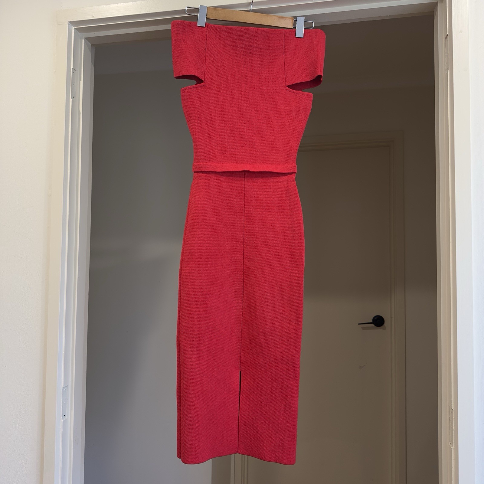 Scanlan Theodore Crepe Knit Cold Shoulder Milano Dress Red VGC Size XS