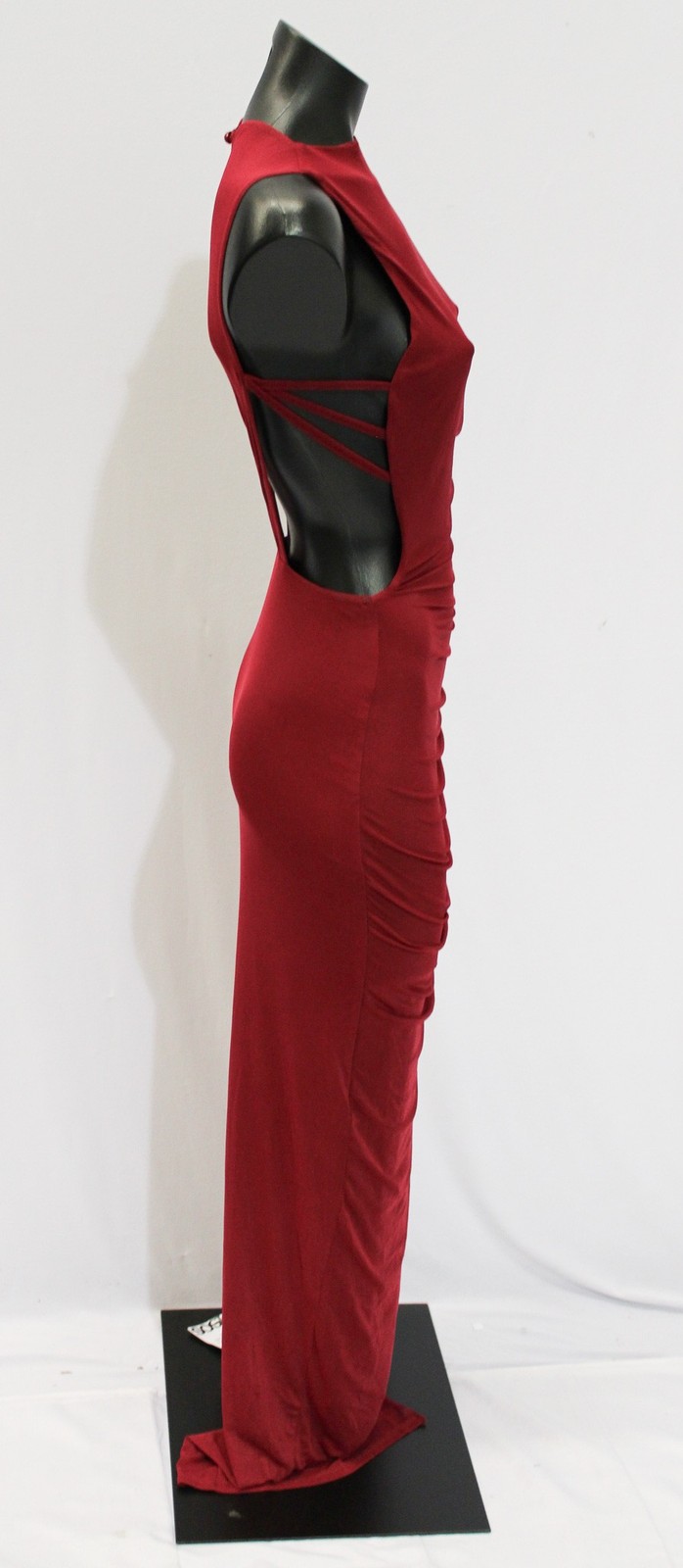 Asos Design Women’s Strappy Back Ruched Mesh Maxi Dress EJ3 Dark Cherry Size 4
