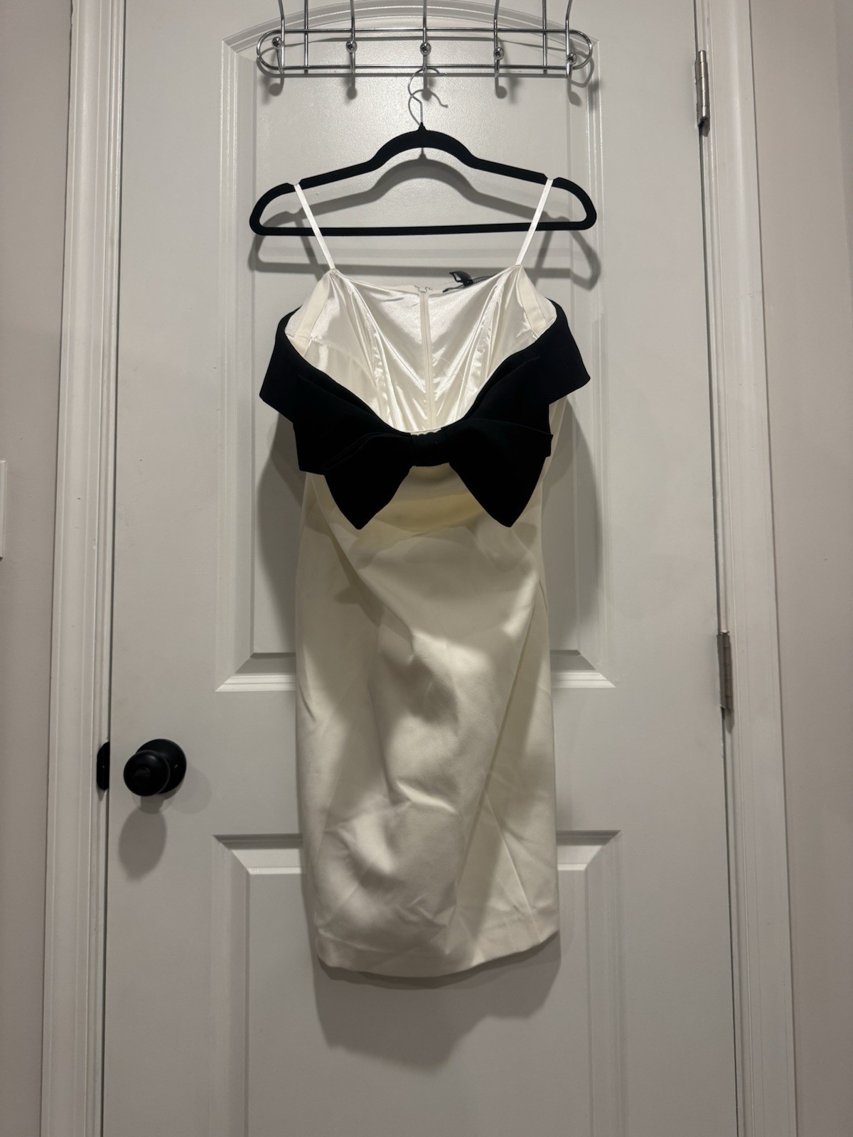 Self Portrait White Mini Dress With Black Bow, Size 16, NWT