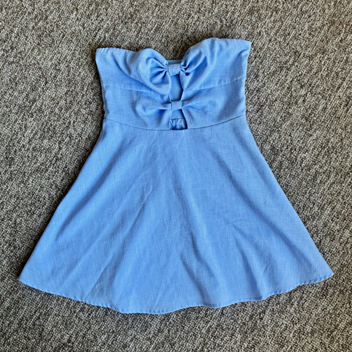 Altar’d State Women’s M Blue Strapless Bow Fit & Flare Short Dress Zip