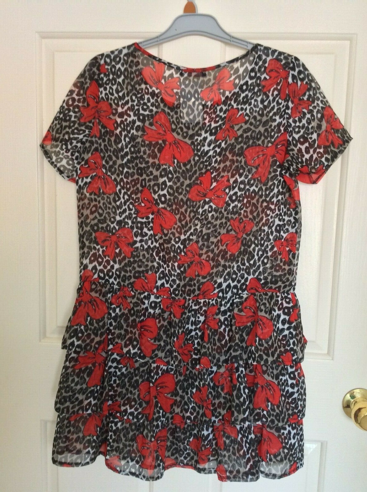 Women’s Designer Short Sleeve Multicolored Gathered Short Dress Top Size XS