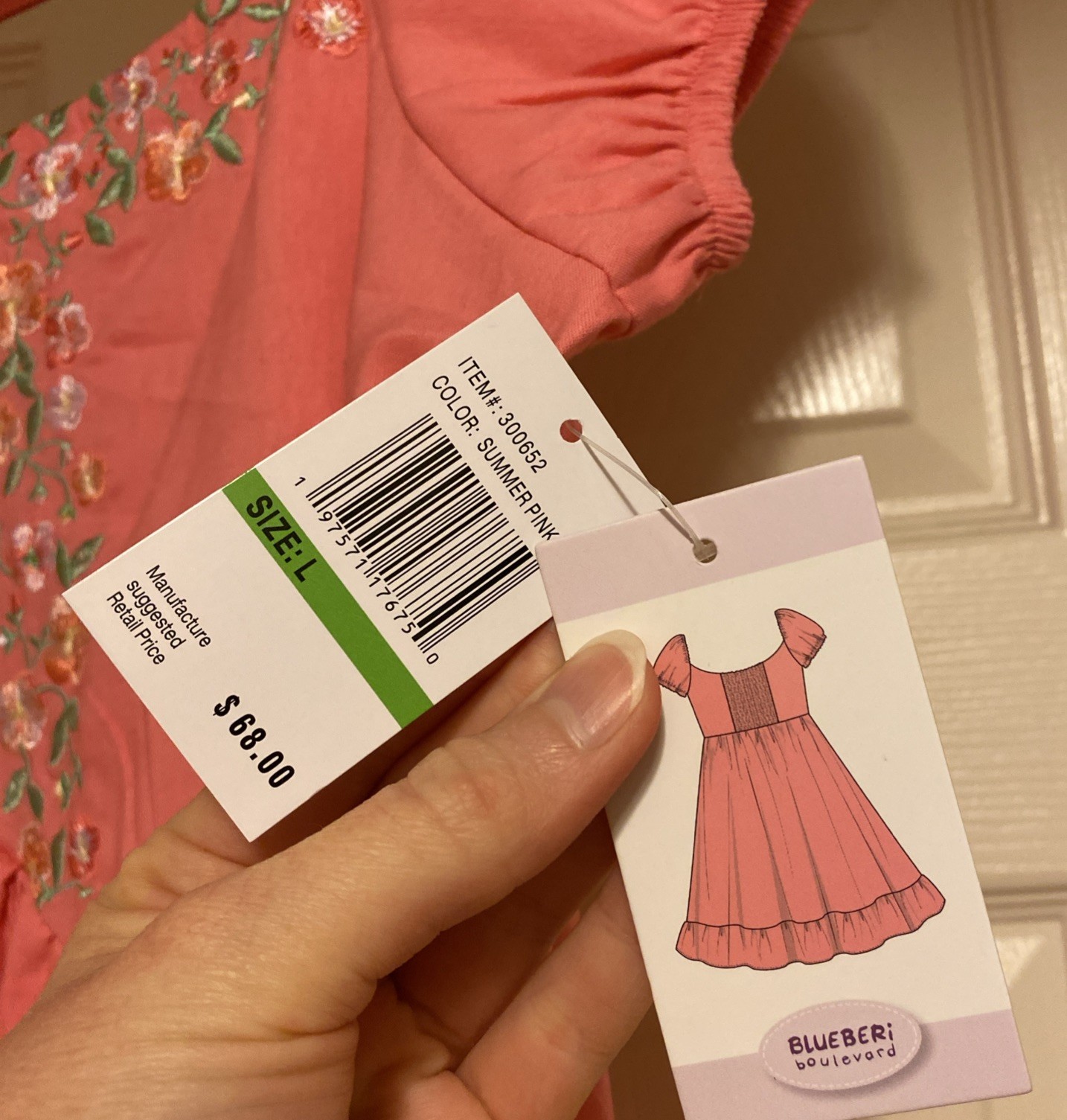 BlueBeri Boulevard Women’s Pink Summer Floral Embroidered Cottagecore Dress Sz L