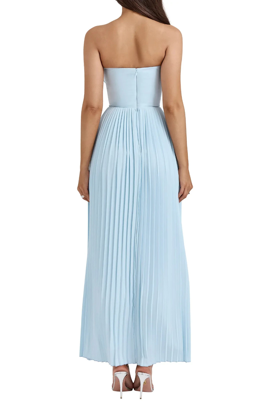 NEW, House Of CB Marcella Strapless Pleated Georgette Gown Sz L #MD2218
